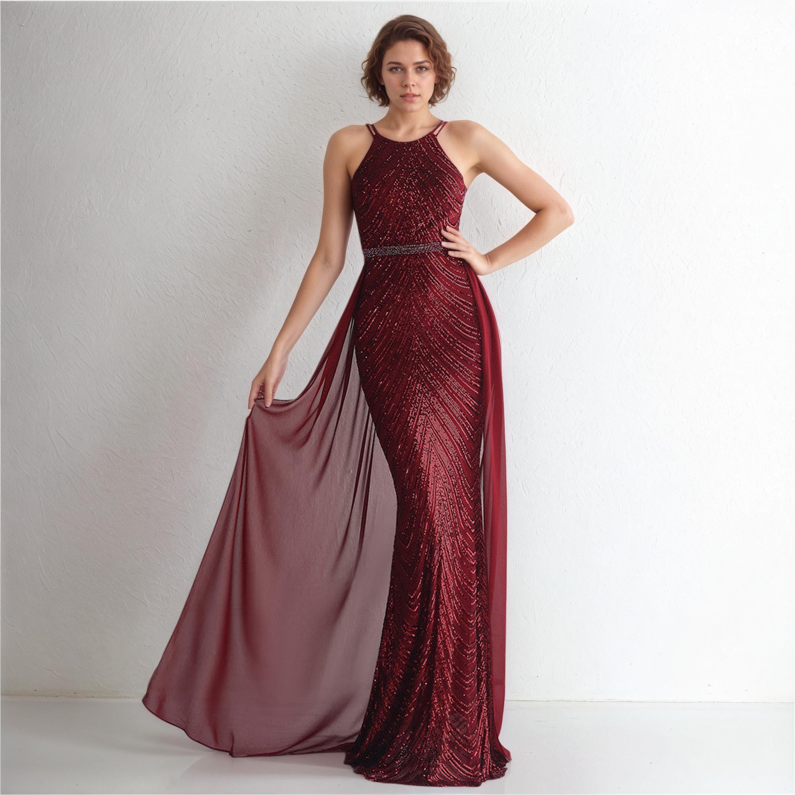 Alessia Cold-Glamour Sequin Halter Maxi Dress