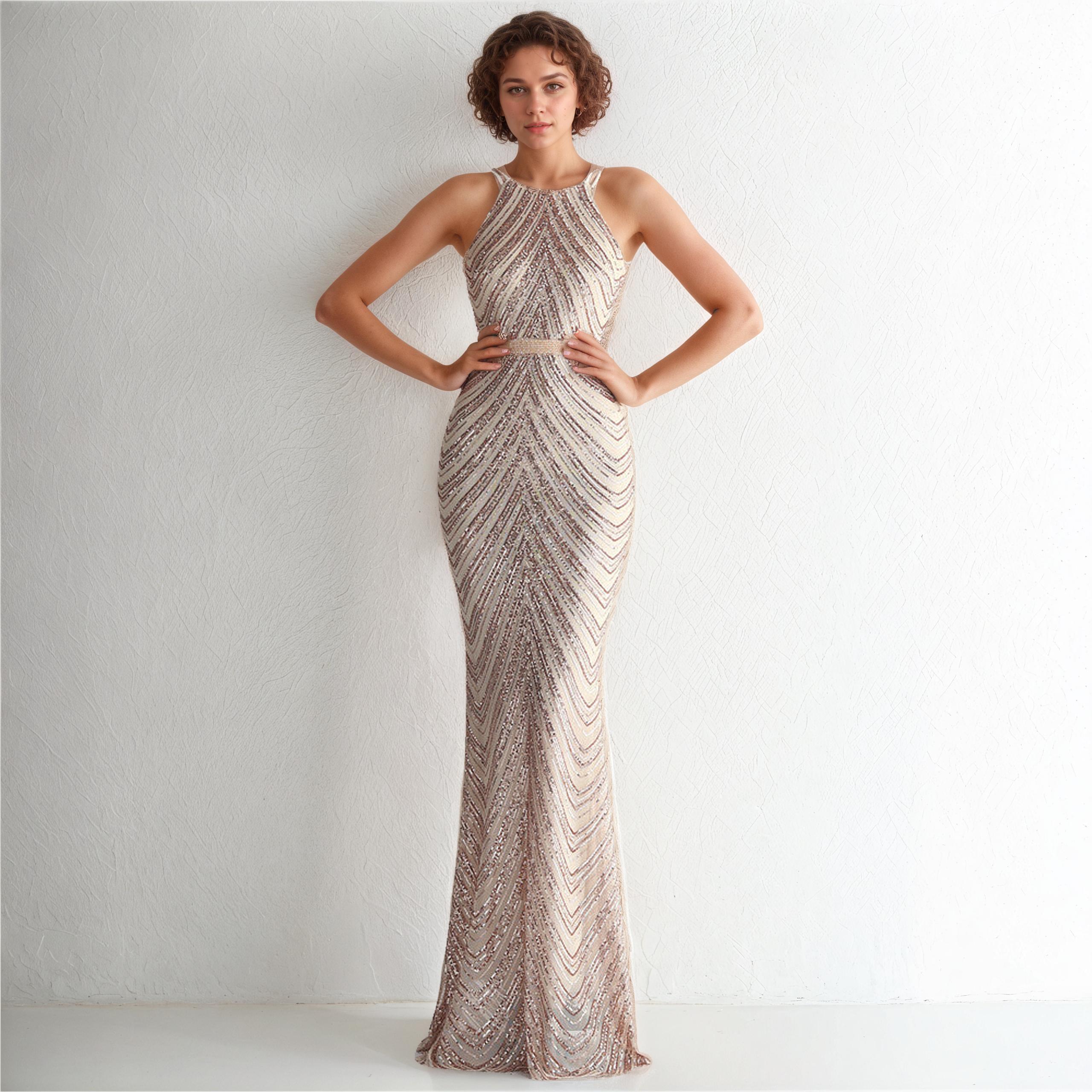 Alessia Cold-Glamour Sequin Halter Maxi Dress