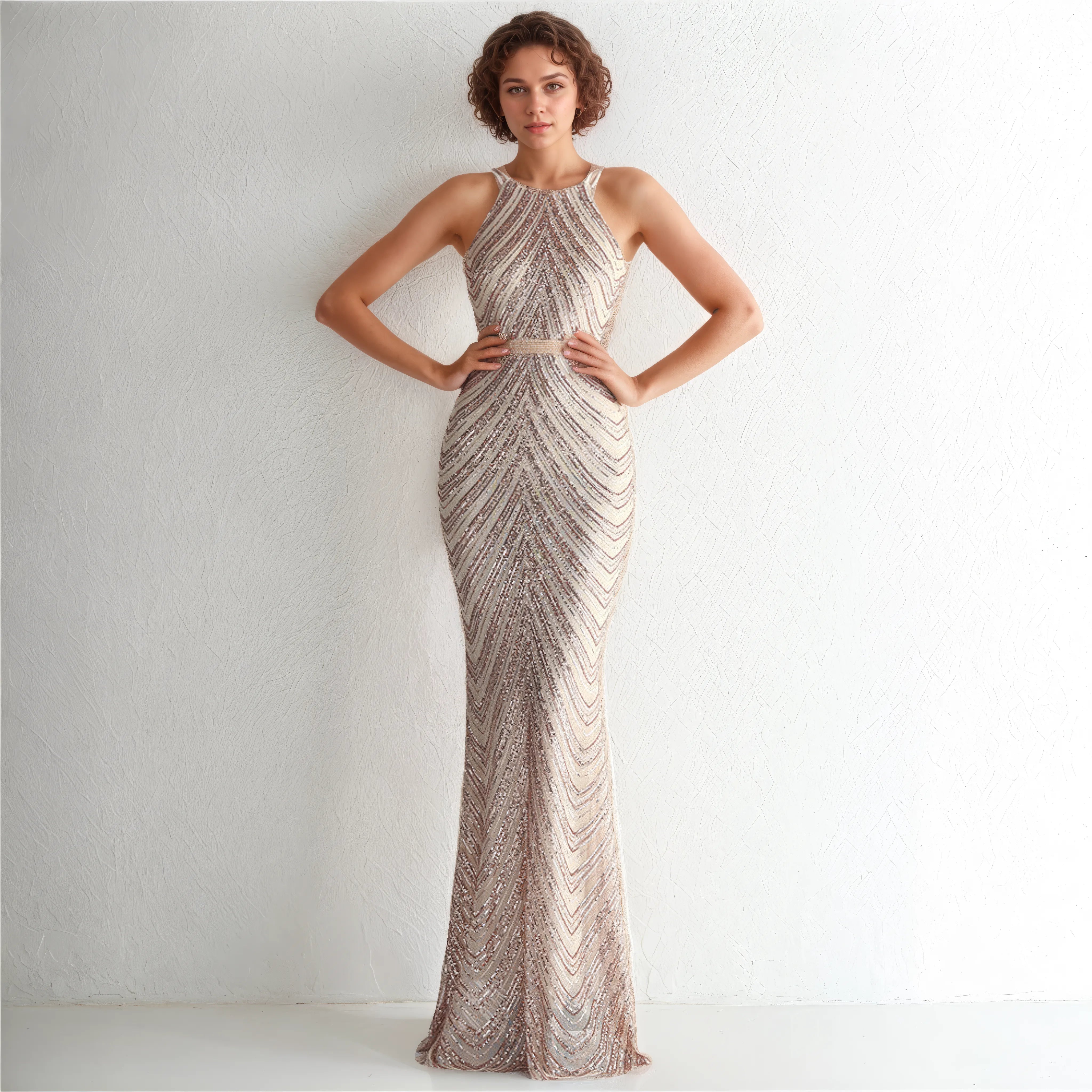 Alessia Cold-Glamour Sequin Halter Maxi Dress