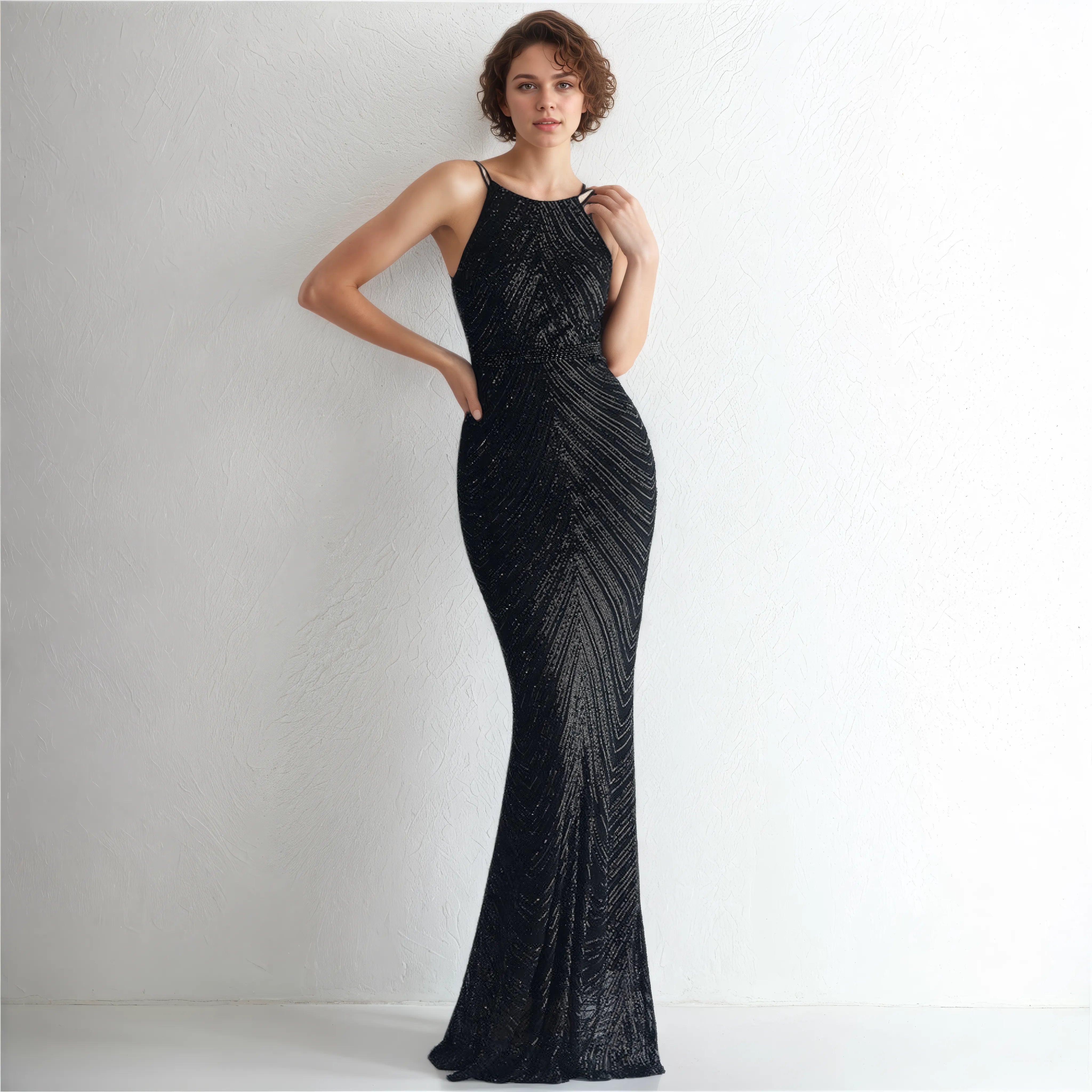 Alessia Cold-Glamour Sequin Halter Maxi Dress