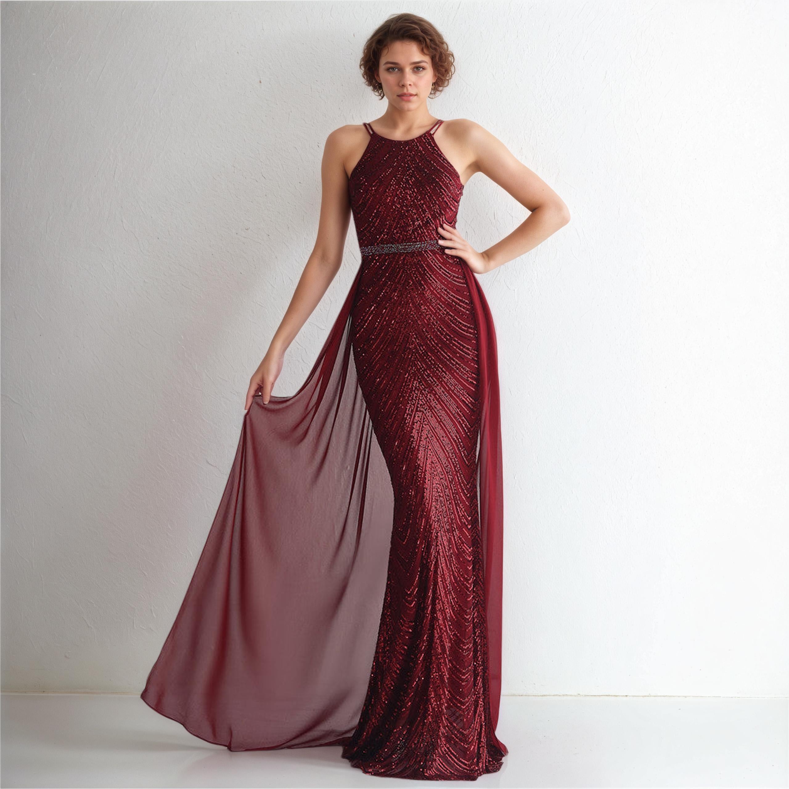Alessia Cold-Glamour Sequin Halter Maxi Dress