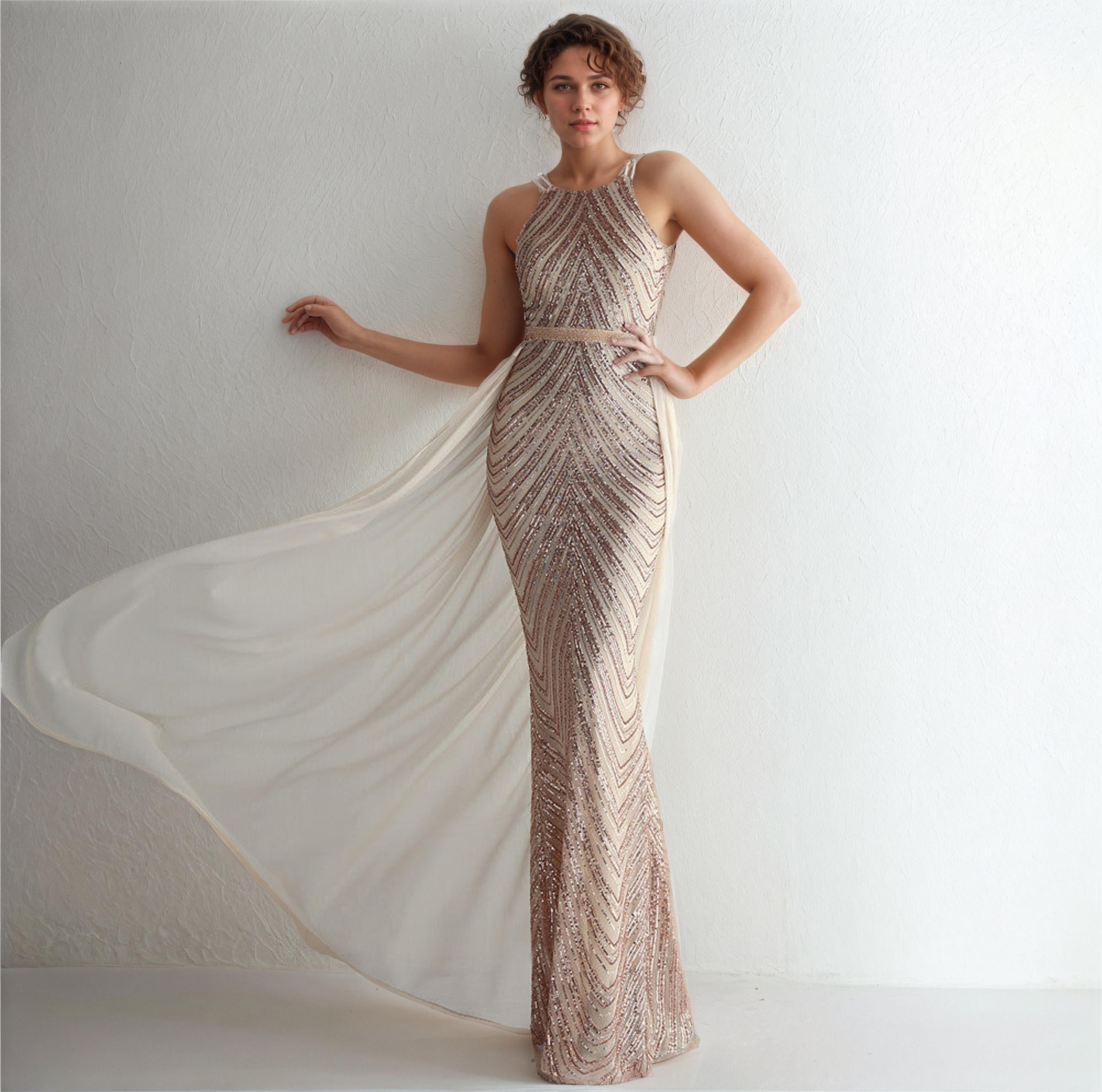 Alessia Cold-Glamour Sequin Halter Maxi Dress