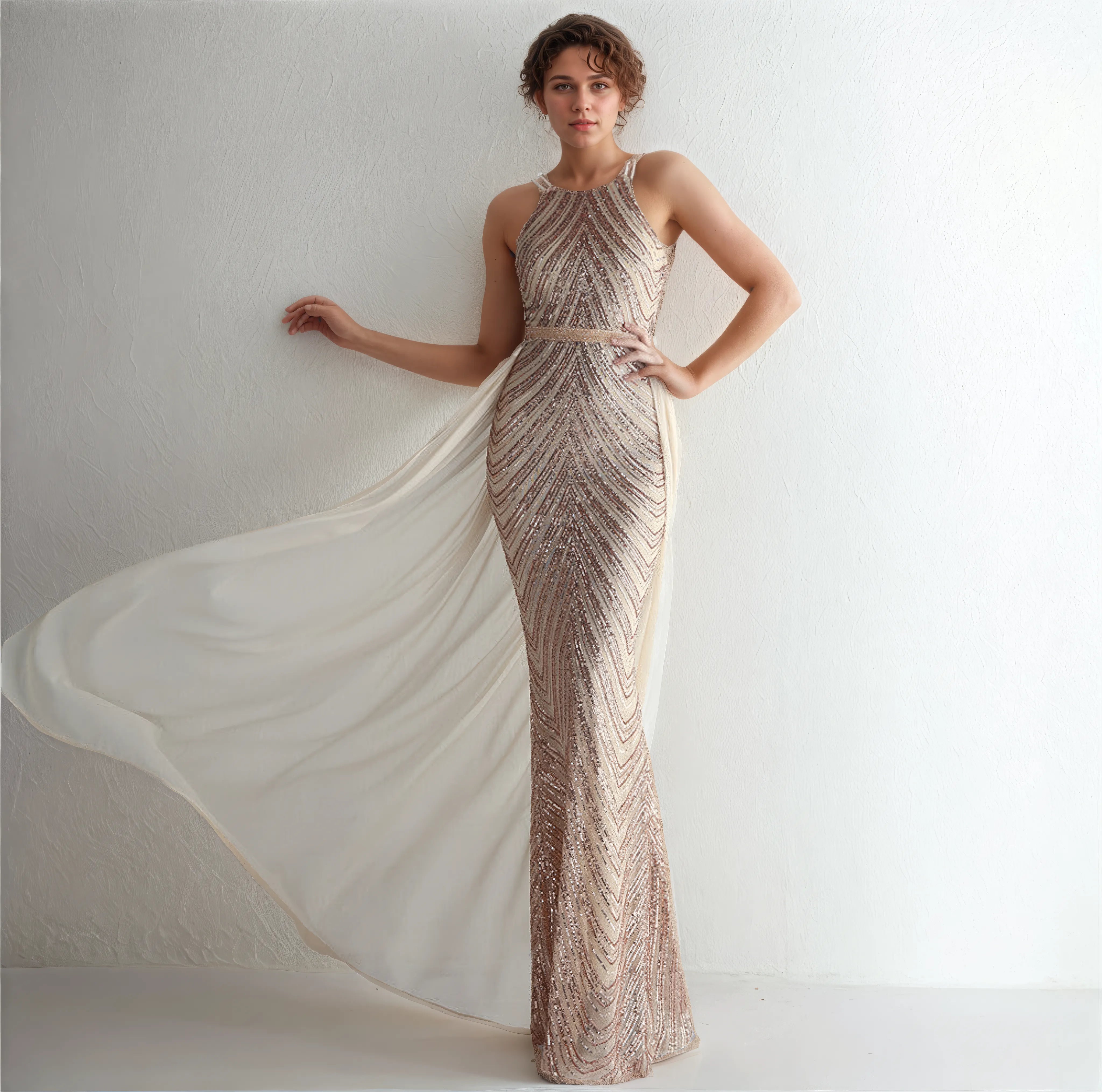 Alessia Cold-Glamour Sequin Halter Maxi Dress