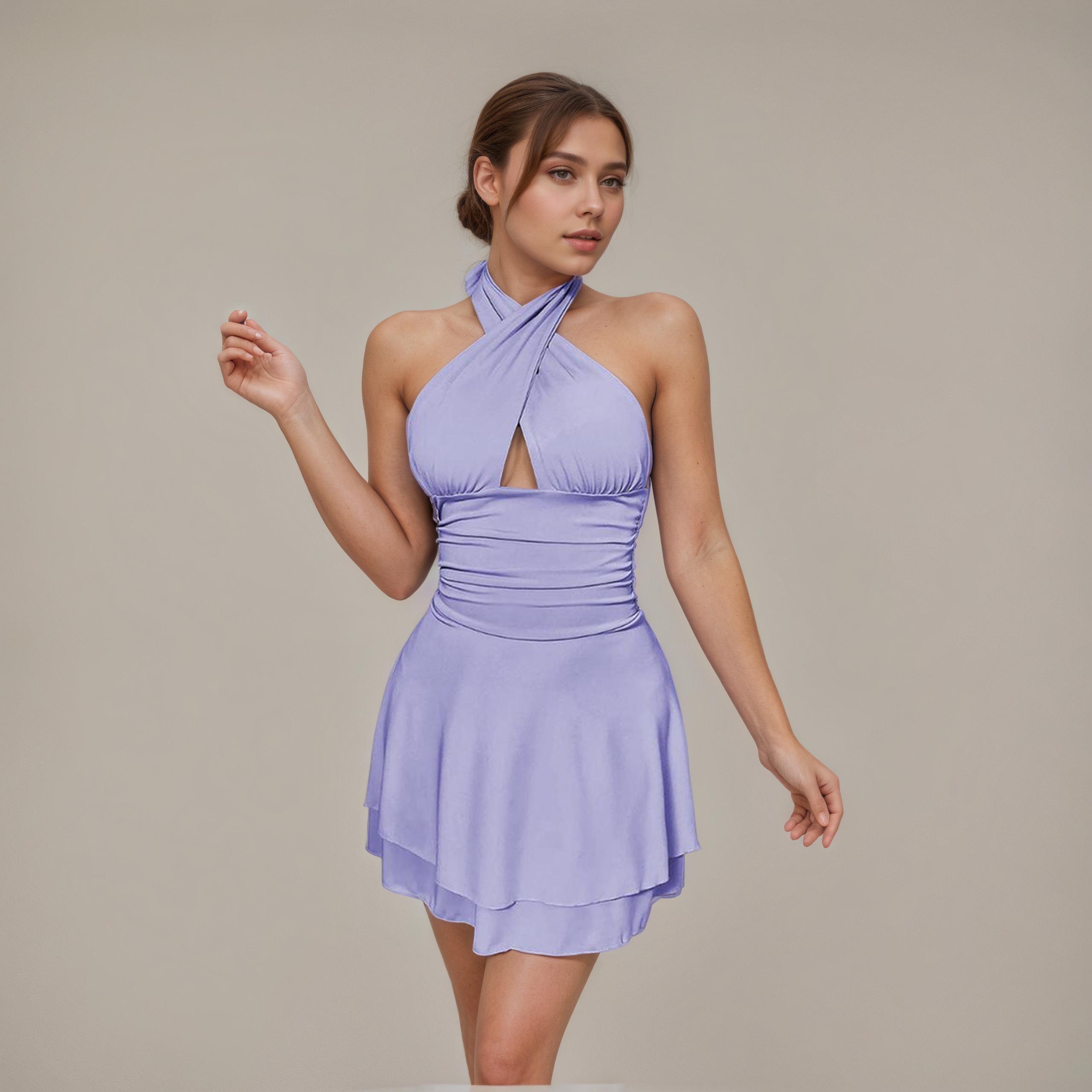 Pure Allure Cross-Halter Pleated Mini Dress