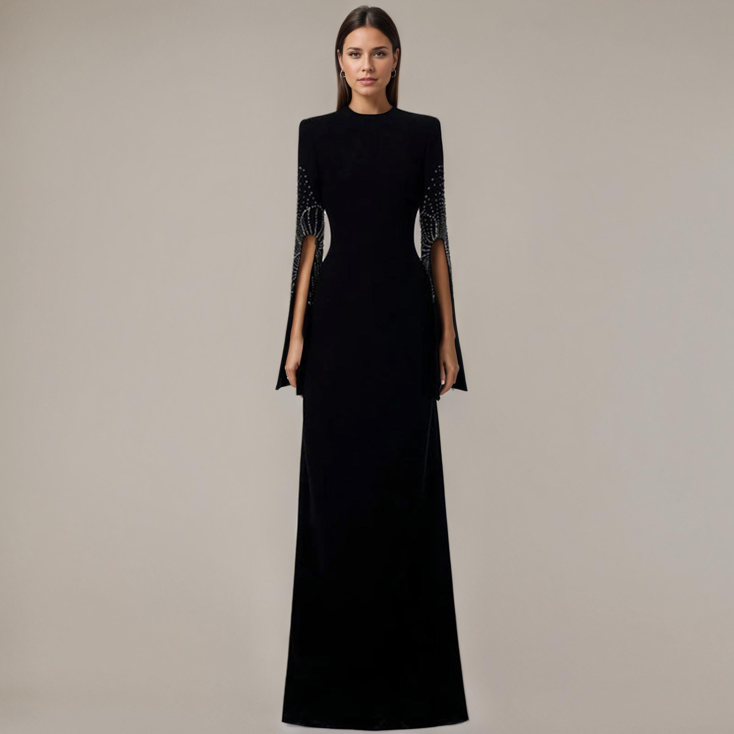 Sculpted Evening Dress with Crystal Slits