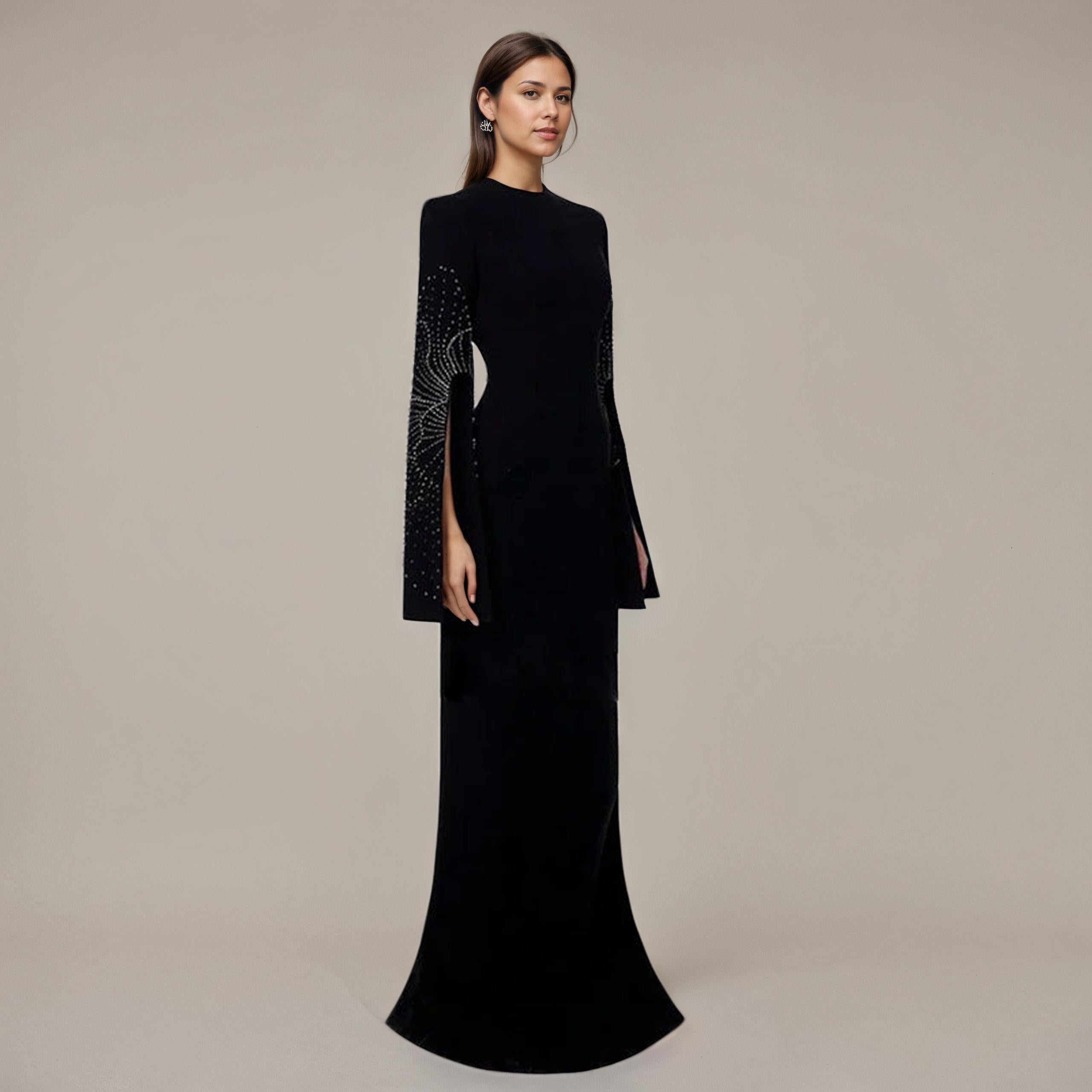 Sculpted Evening Dress with Crystal Slits