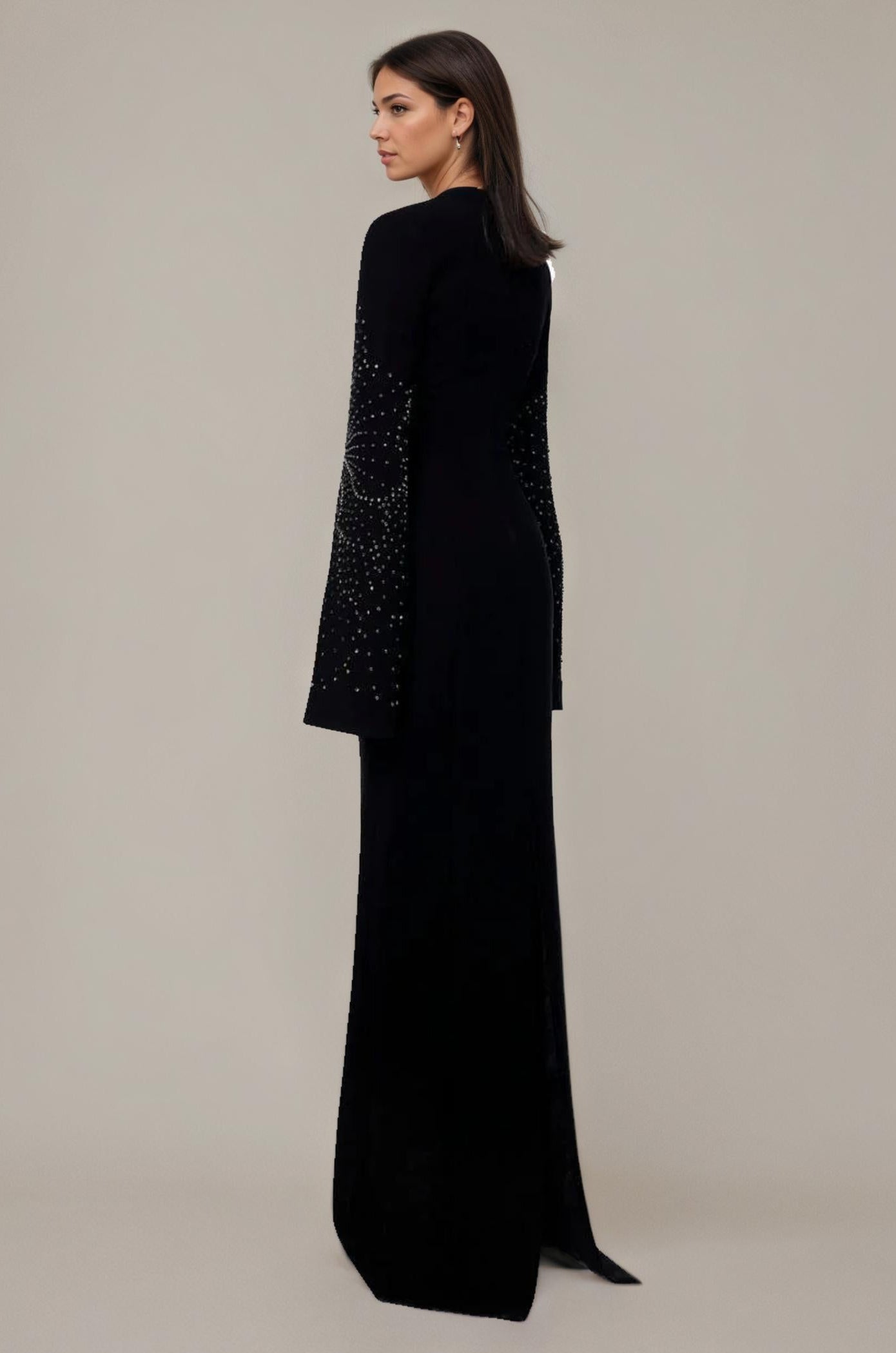 Sculpted Evening Dress with Crystal Slits