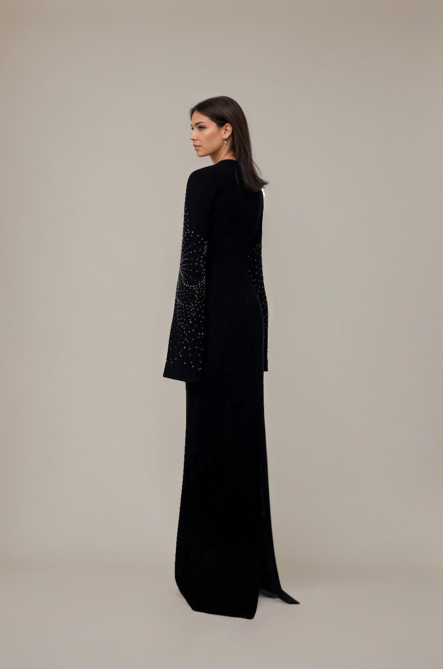 Sculpted Evening Dress with Crystal Slits