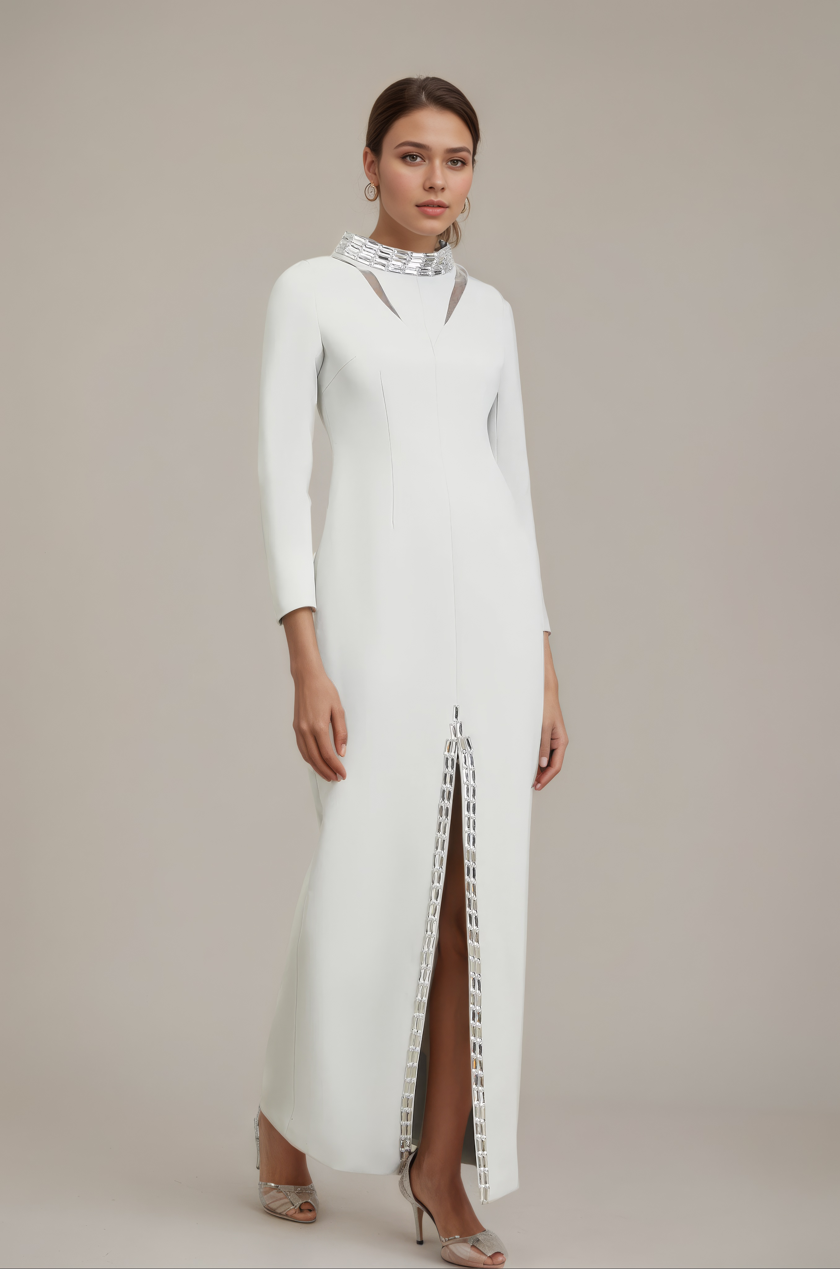 Celestial Edge Beaded Slit Gown