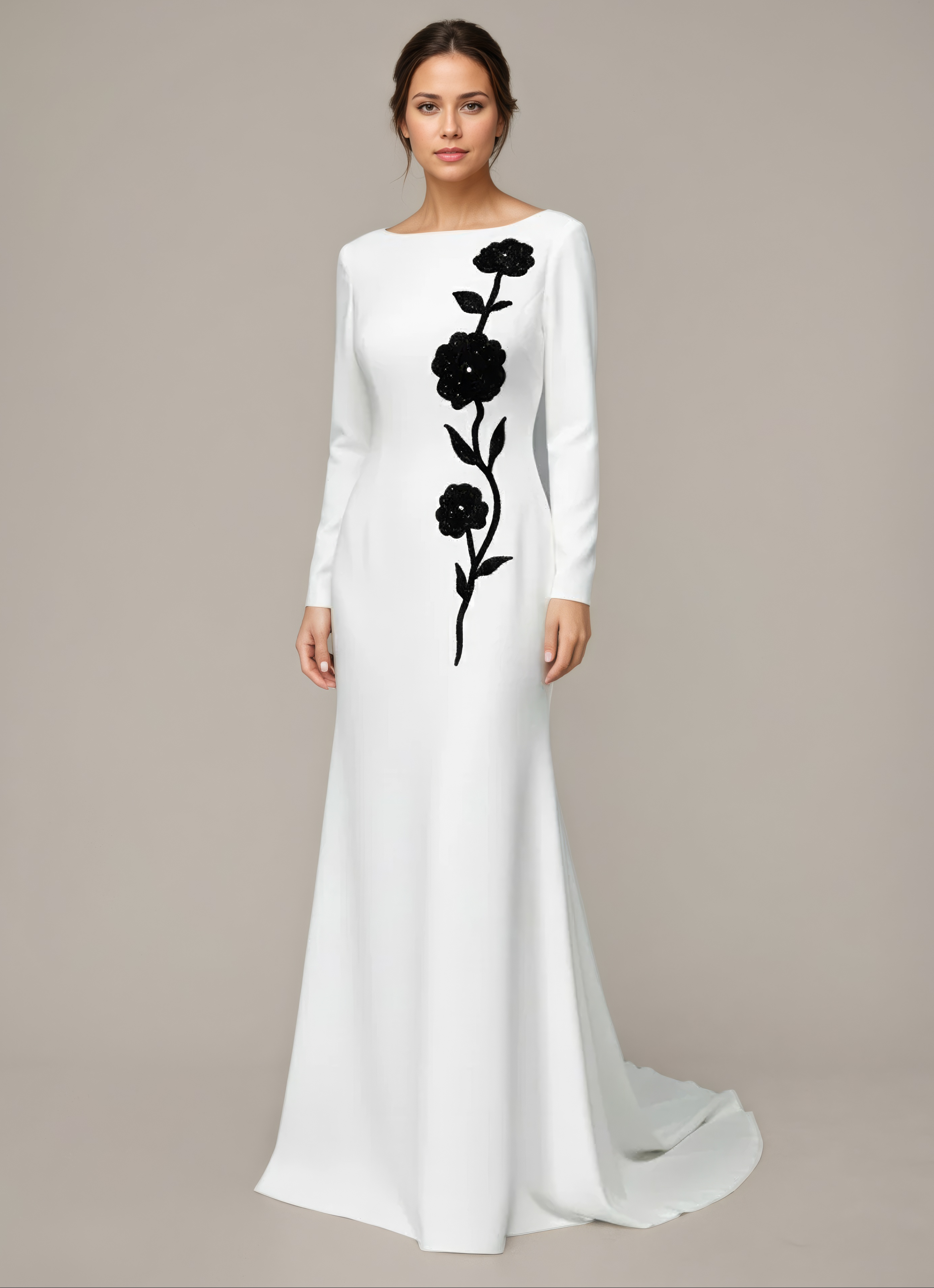 Black Rose Embroidered Evening Gown