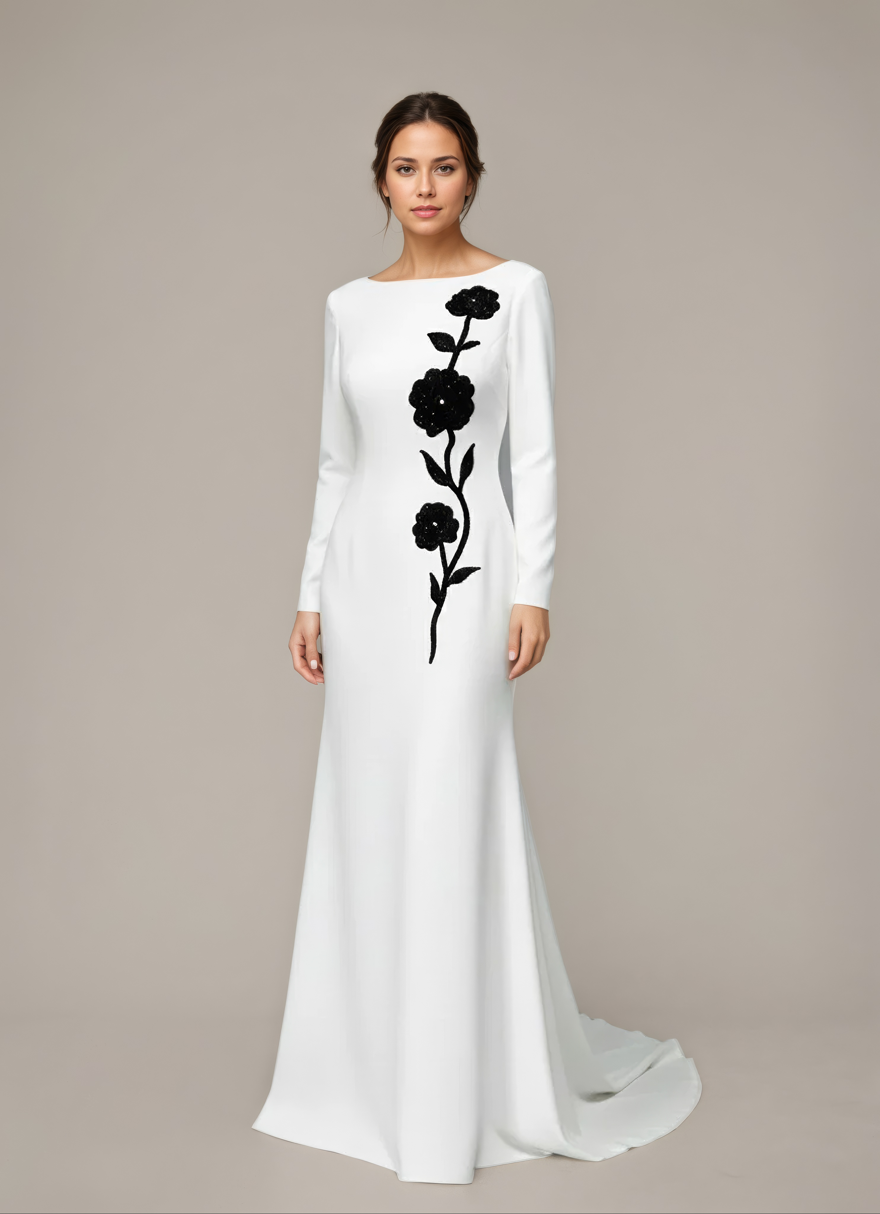 Black Rose Embroidered Evening Gown