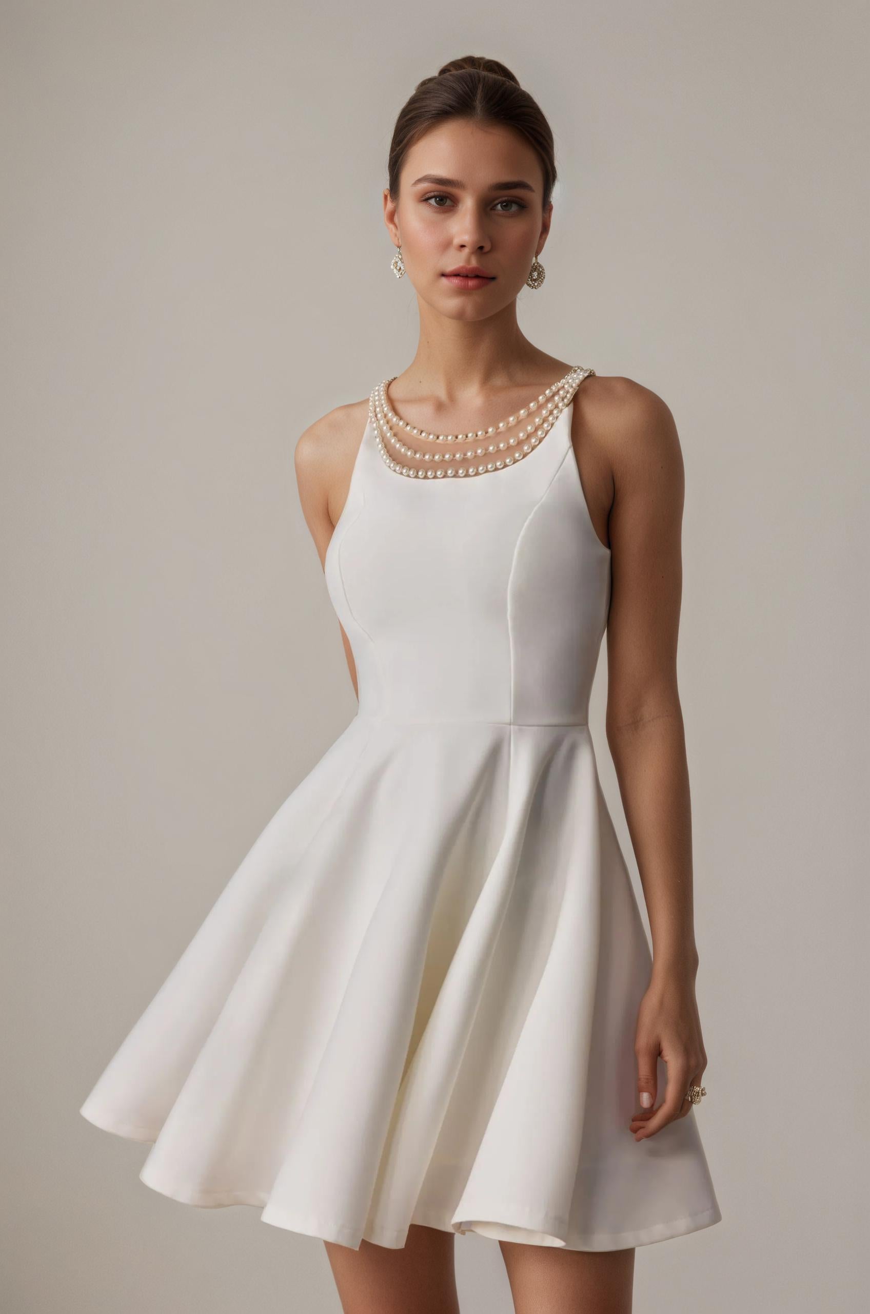Pearl Neckline Fit-and-Flare Mini Dress