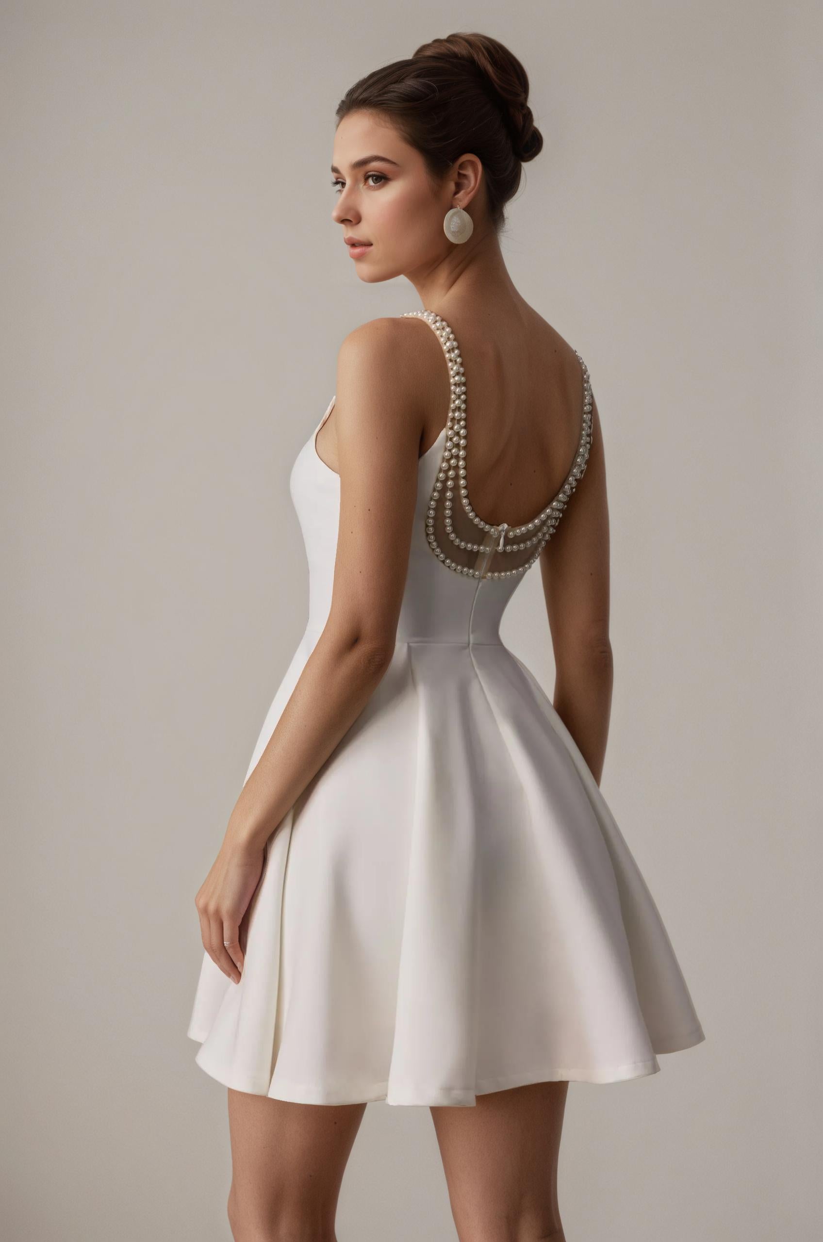 Pearl Neckline Fit-and-Flare Mini Dress
