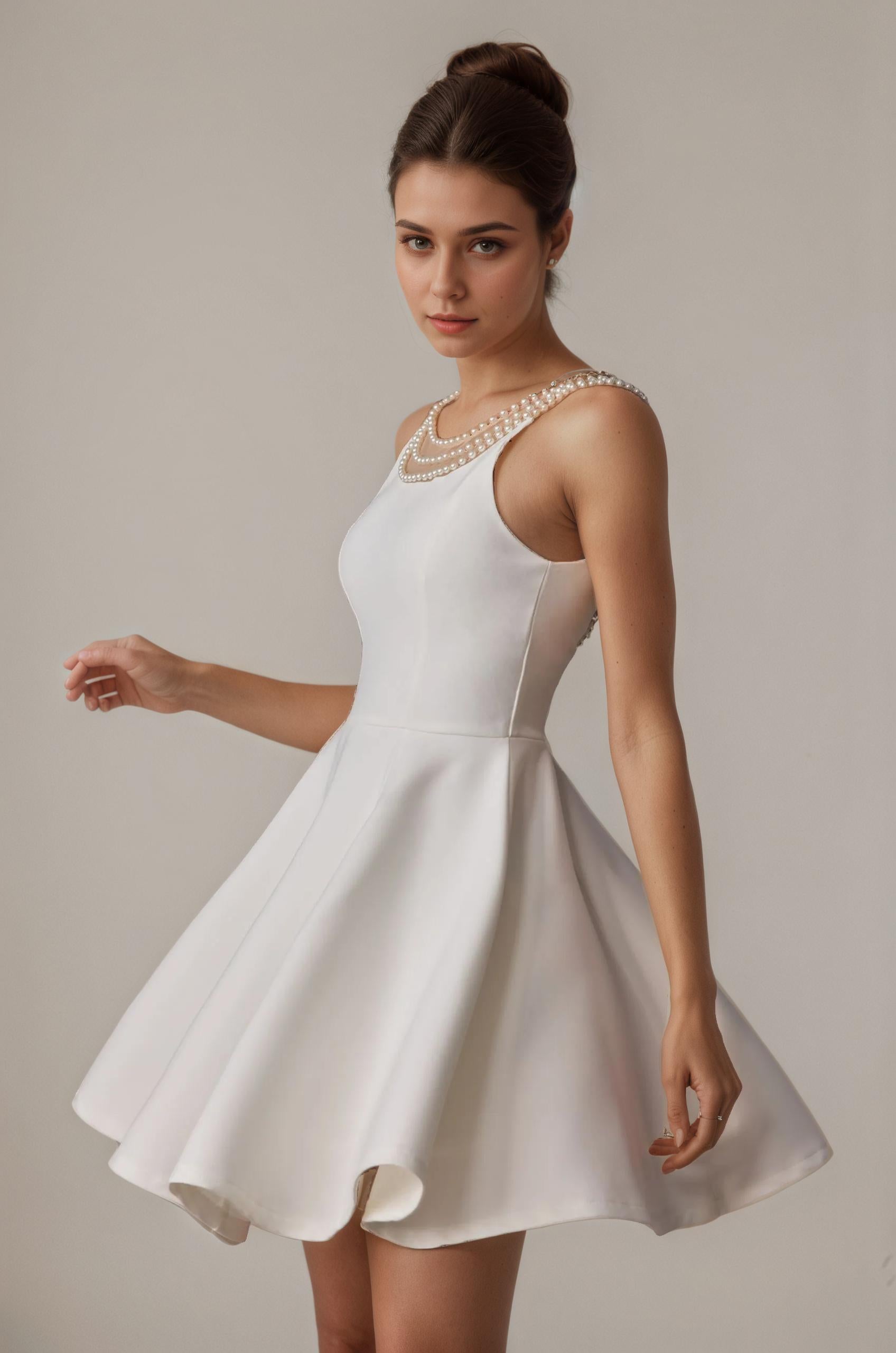 Pearl Neckline Fit-and-Flare Mini Dress