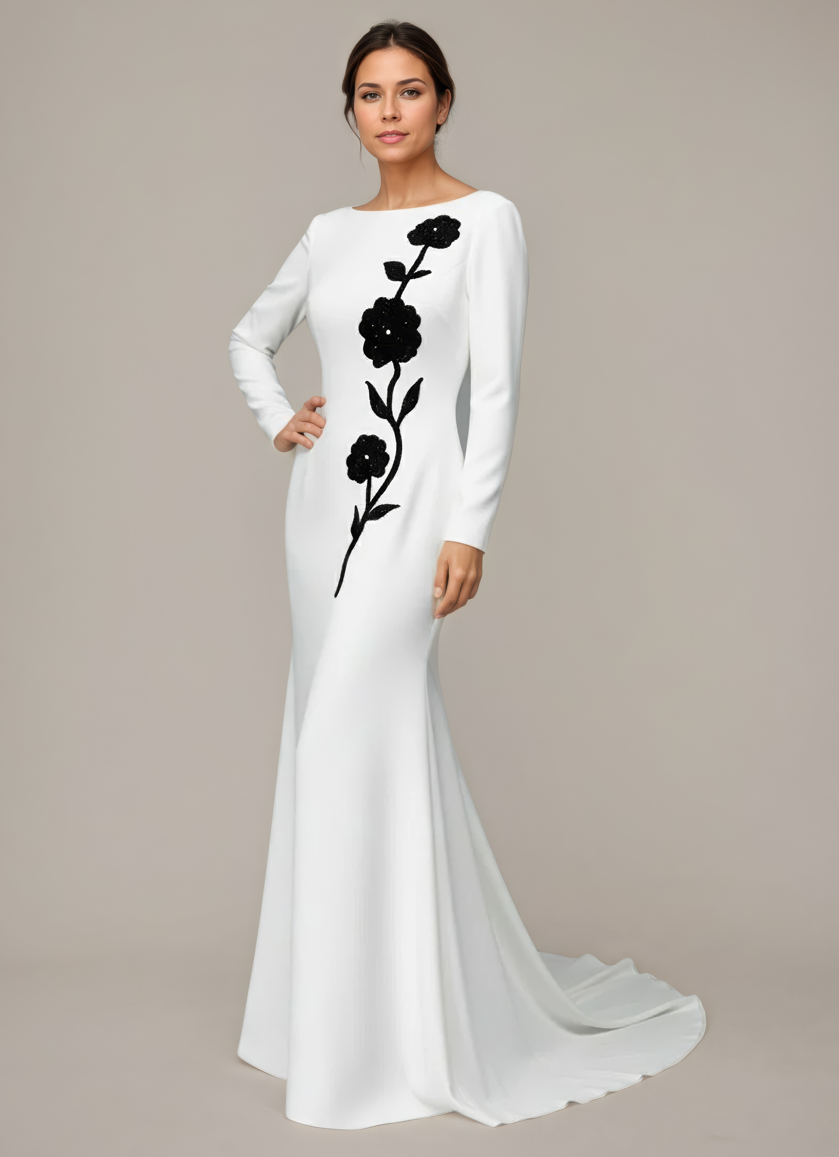 Black Rose Embroidered Evening Gown