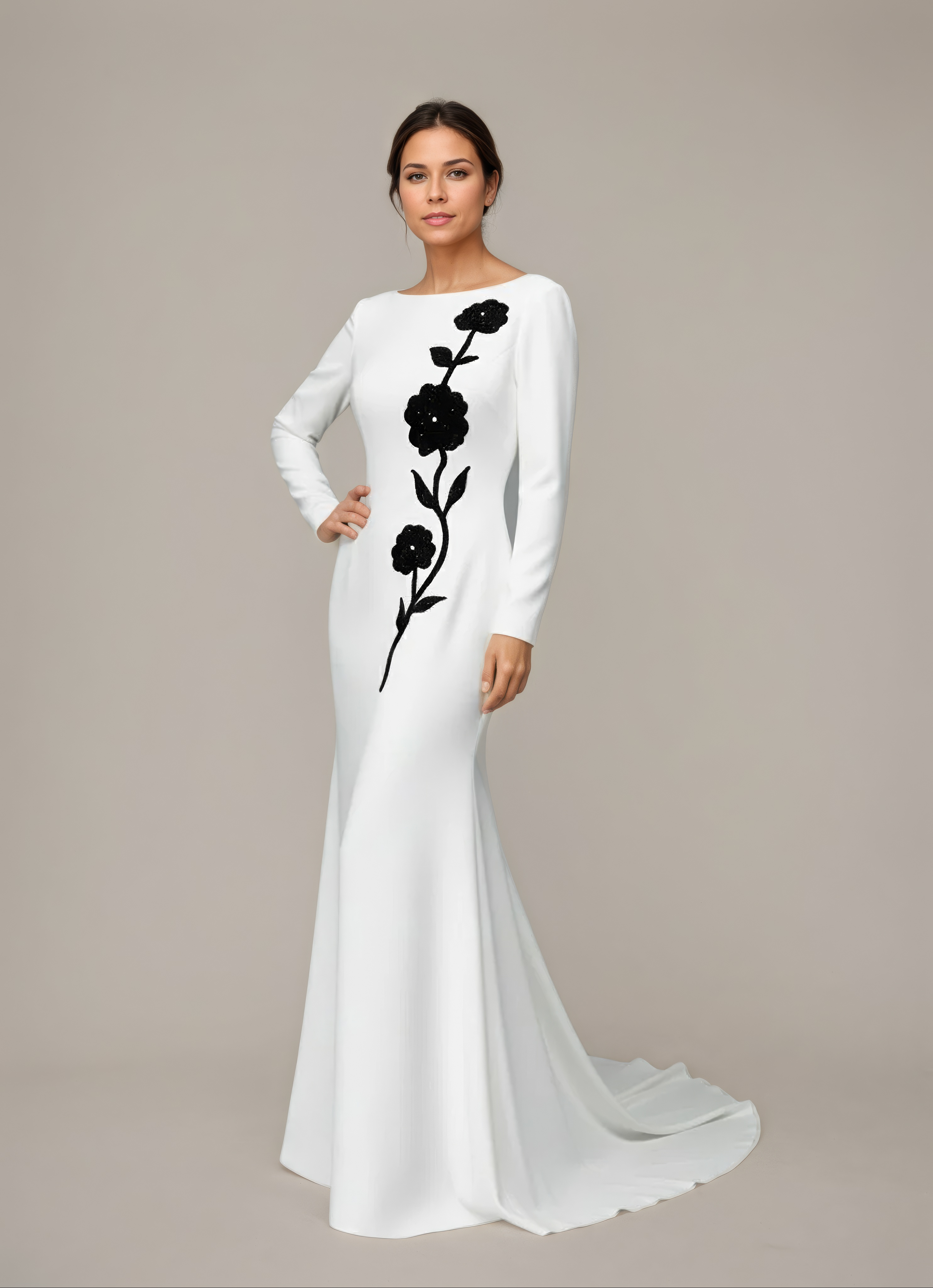 Black Rose Embroidered Evening Gown