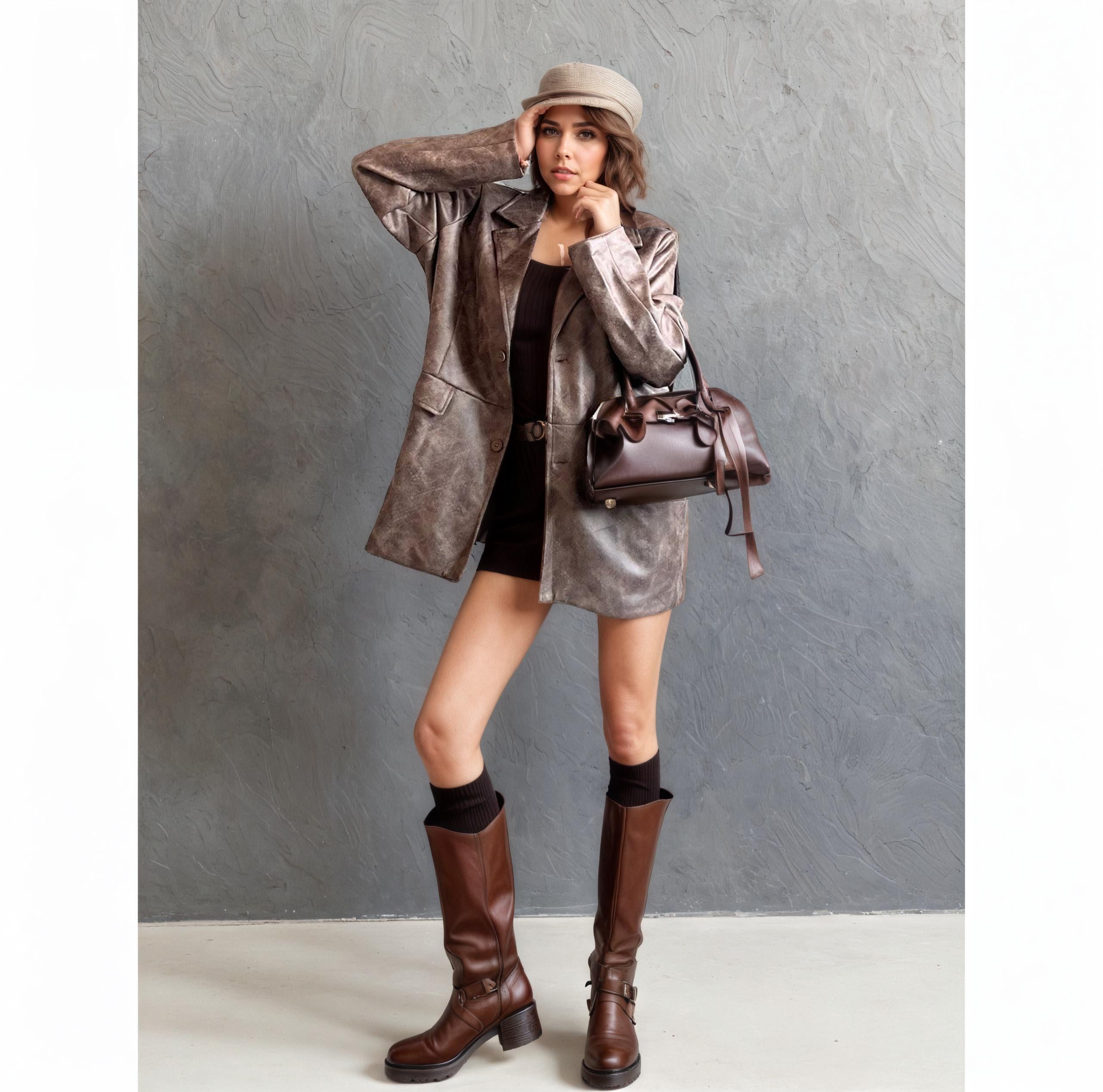 Belted Faux Leather Blazer Mini Jacket