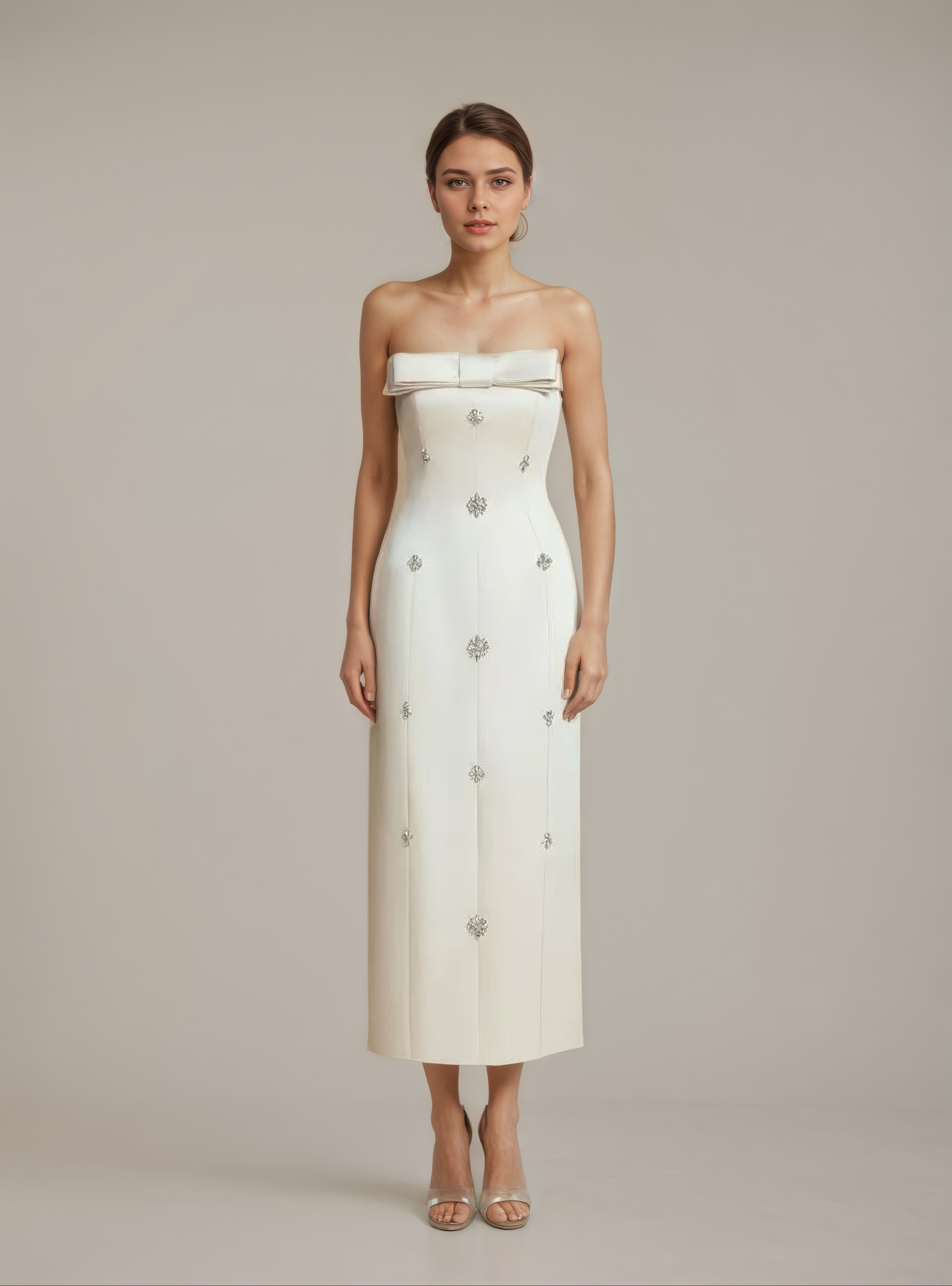 Ivory Poise Bow Crystal Column Gown