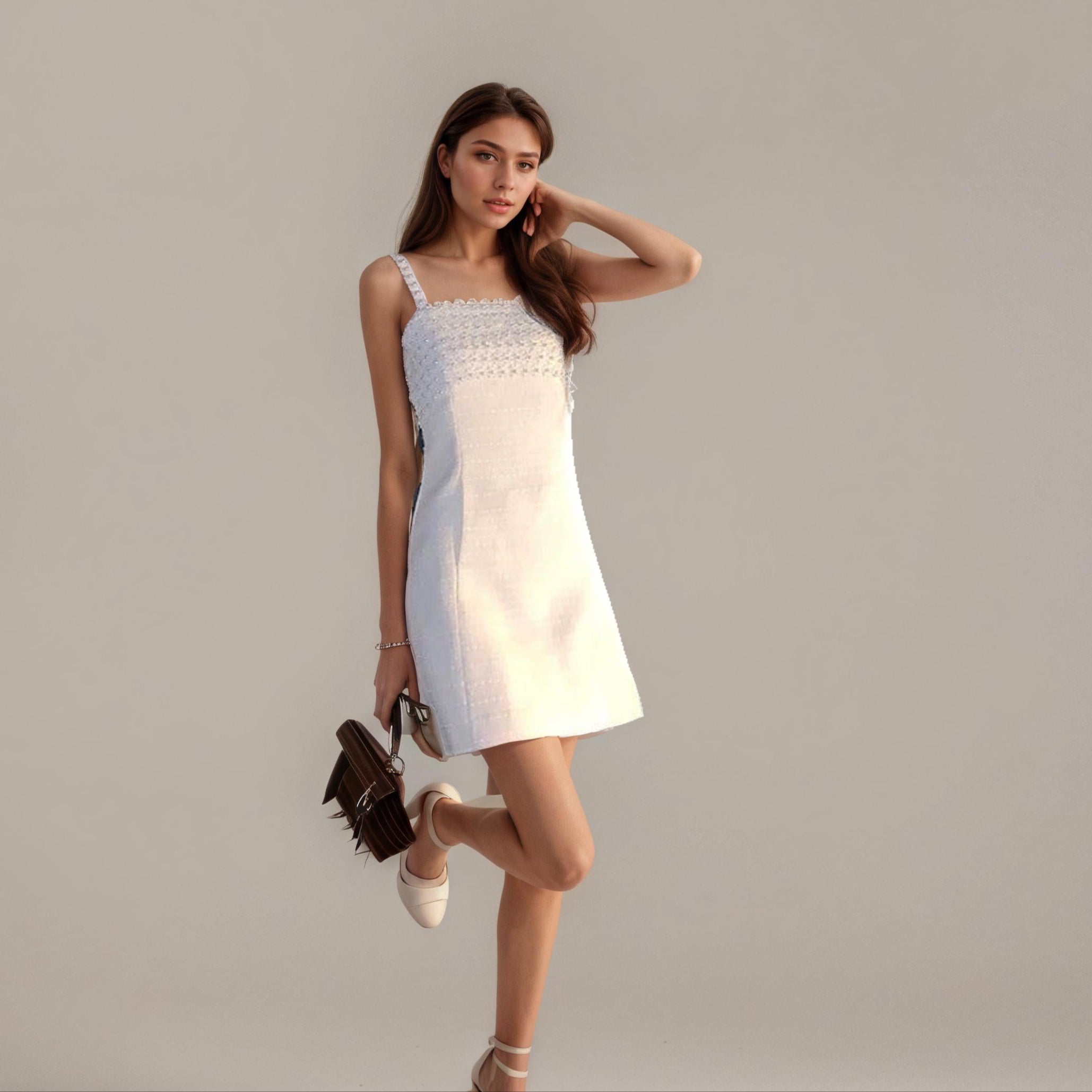 Nude Allure  Pearl Detail Mini Dress