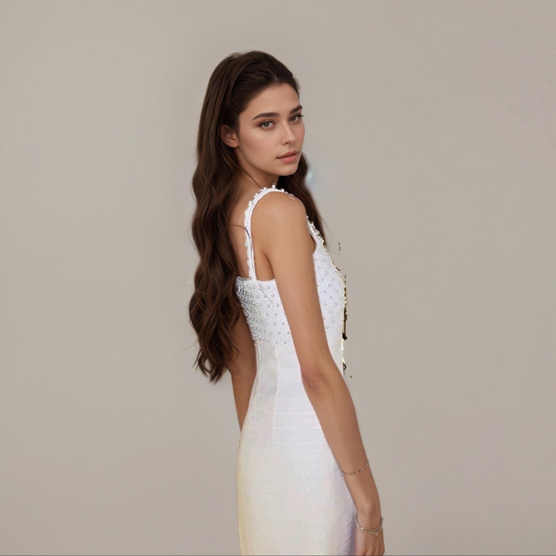 Nude Allure  Pearl Detail Mini Dress