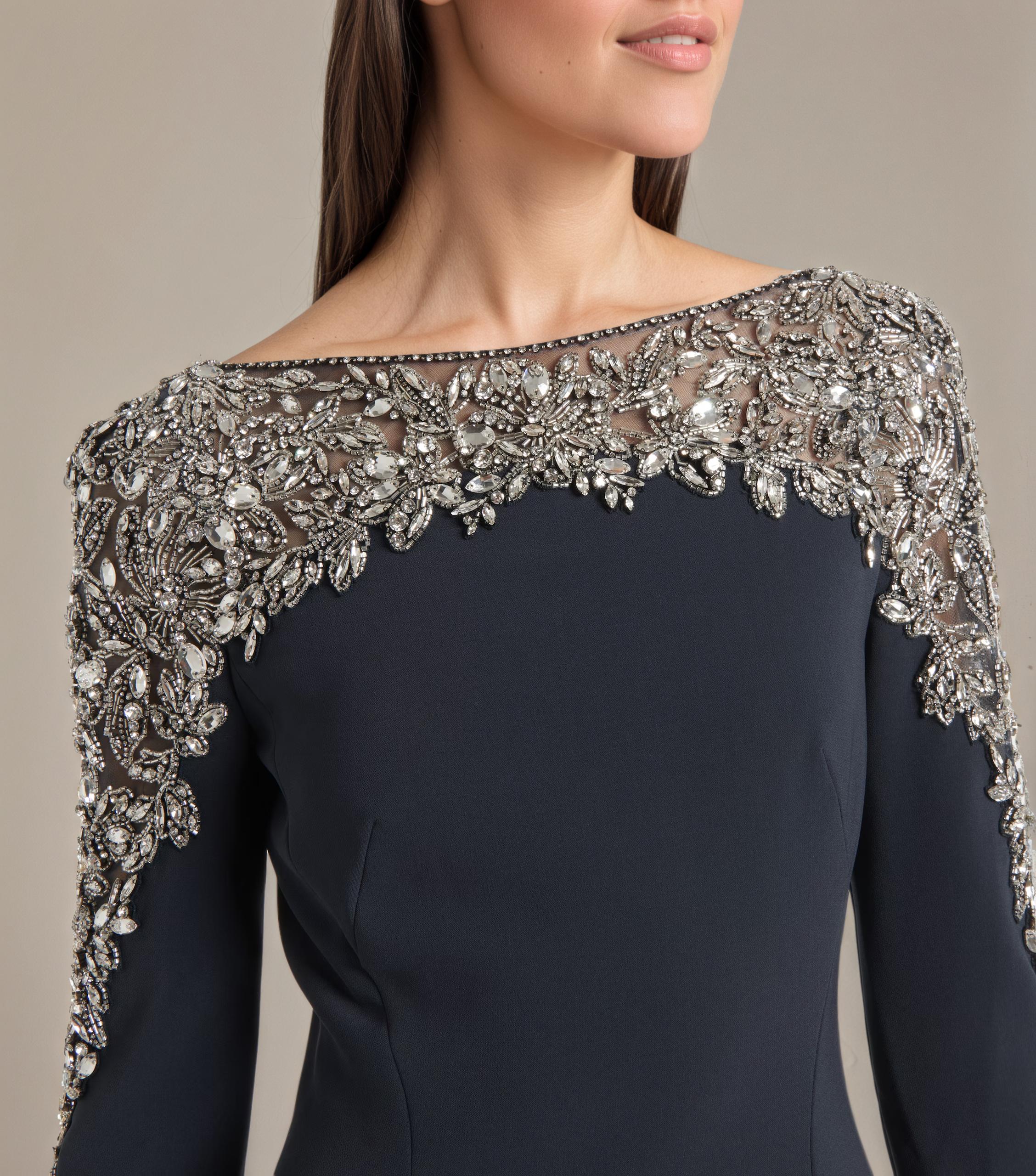 Black Gown with Gold Beaded Shoulders