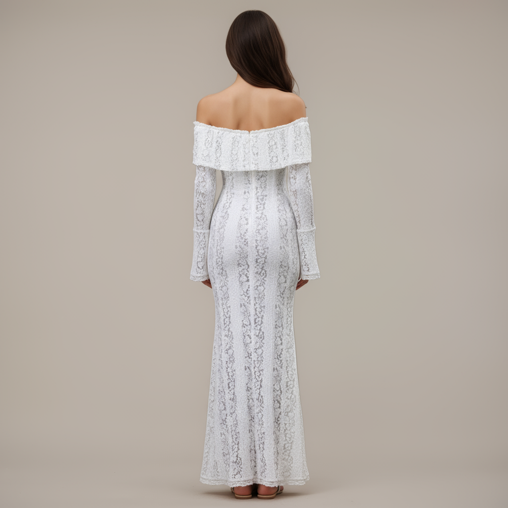Ivory Lace Bell-Sleeve Siren Gown