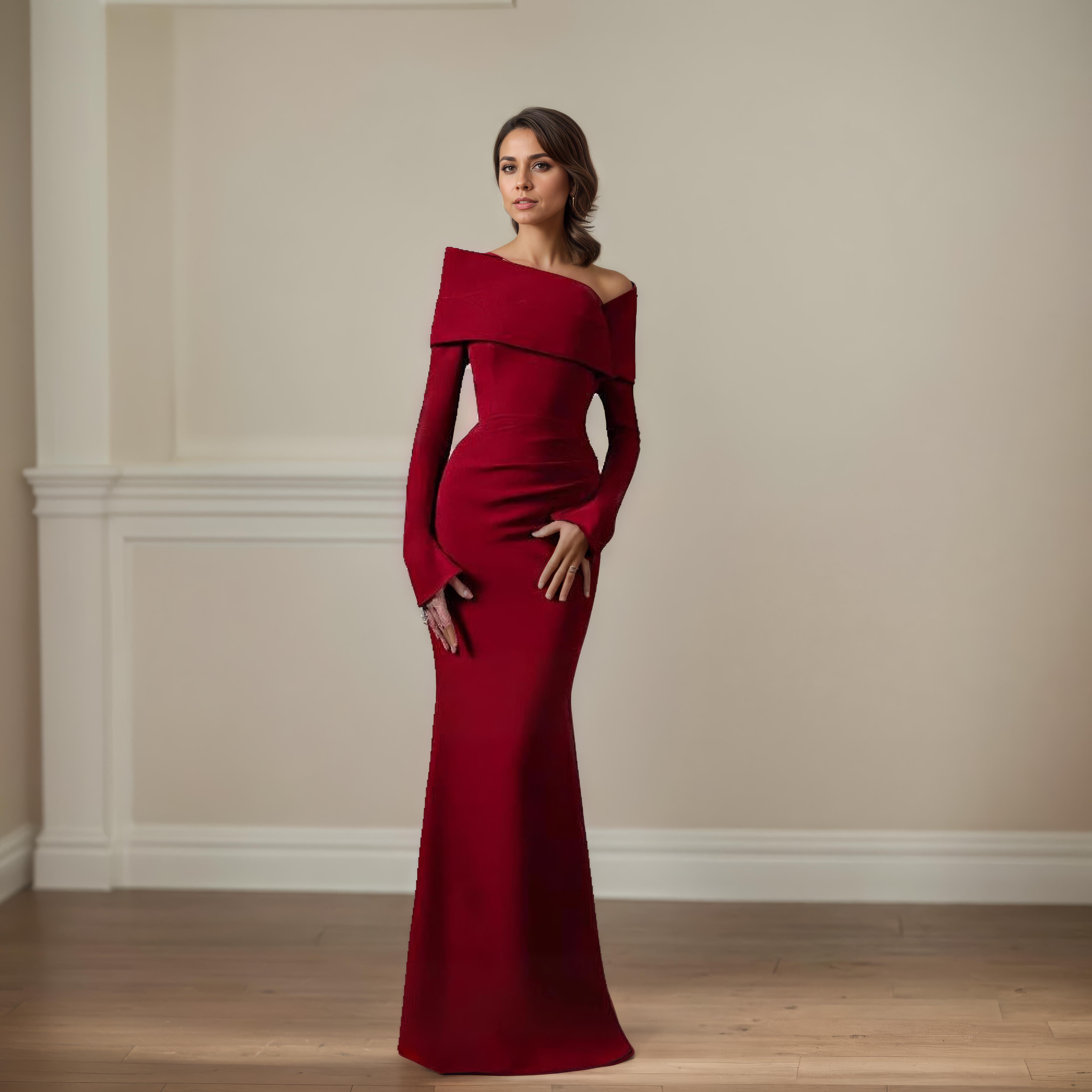 Isabelle Off-Shoulder Fishtail Evening Gown