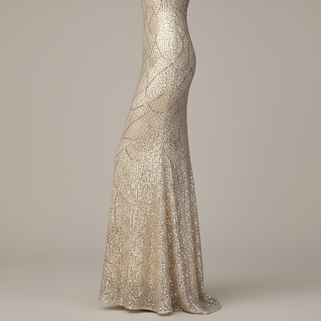 Sequined Cape-Sleeve maxi Dress