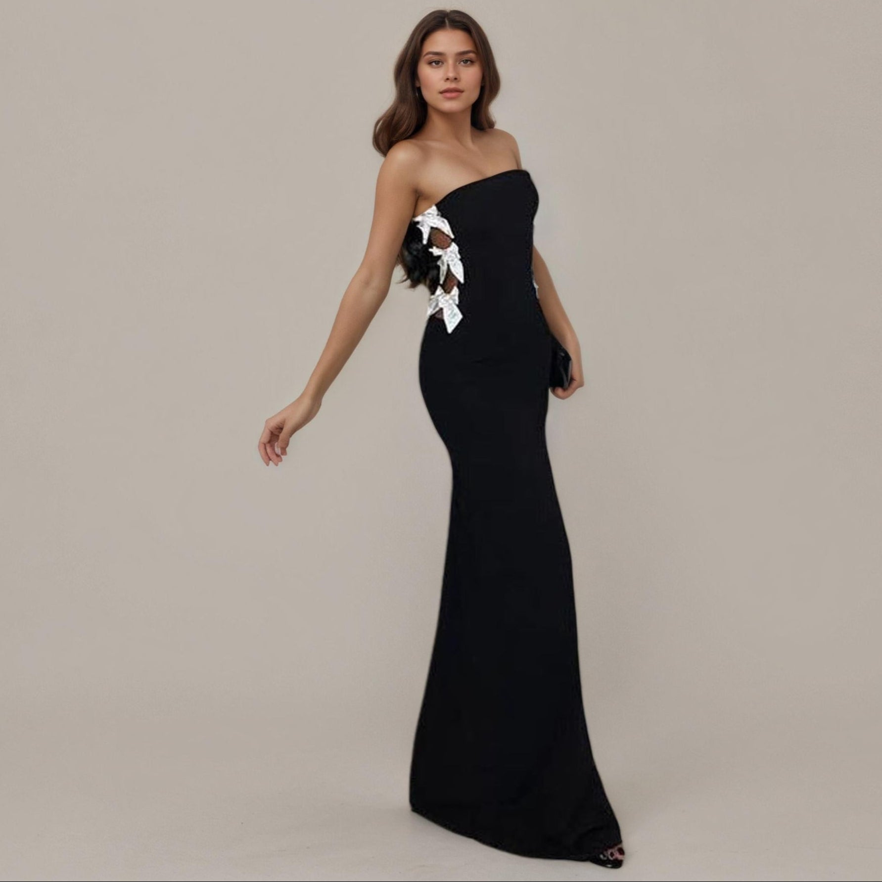 Midnight Black Bow CutOut Fishtail Gown