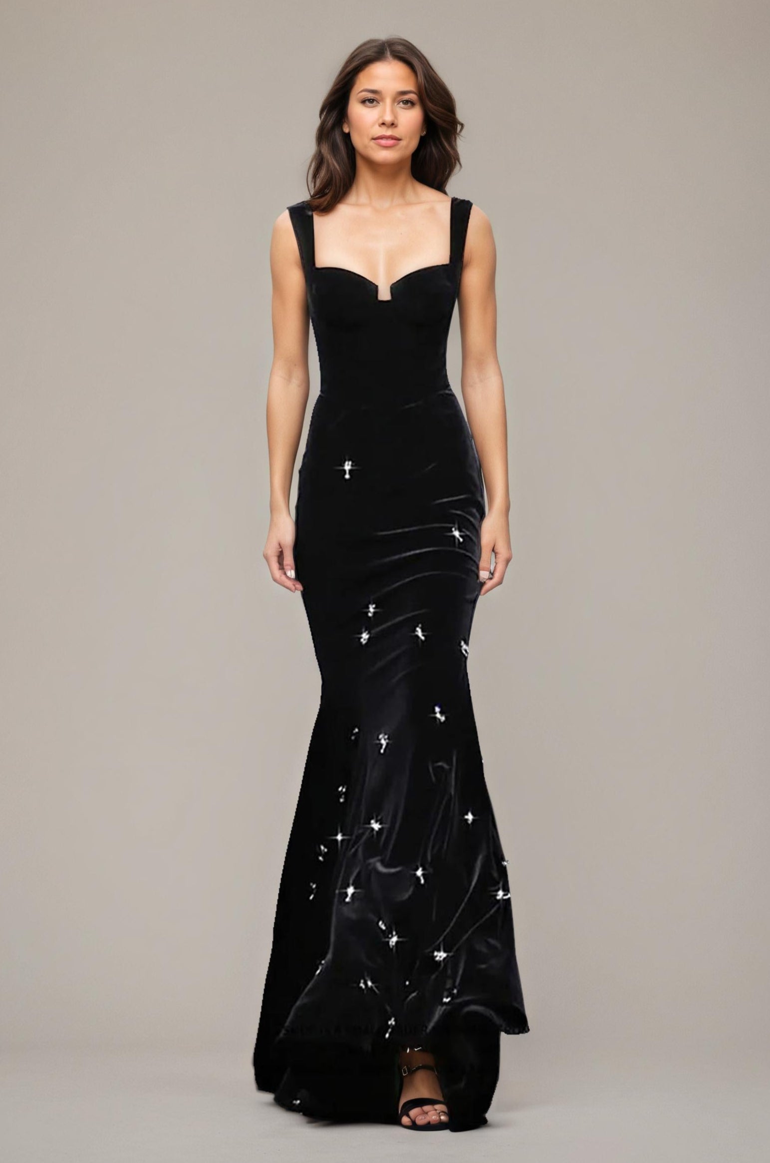 Black Velvet Star-Embellished Mermaid Gown