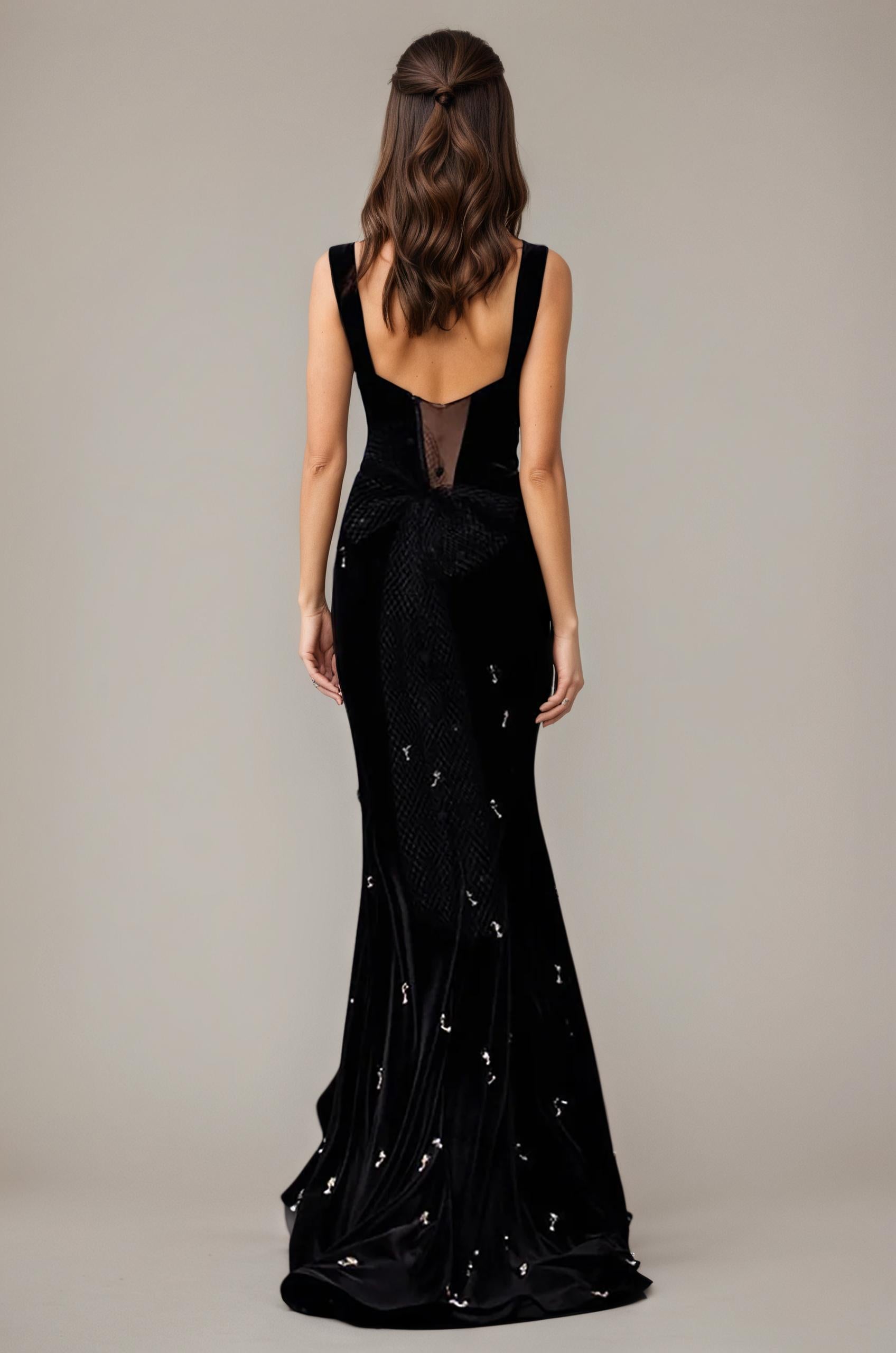 Black Velvet Star-Embellished Mermaid Gown