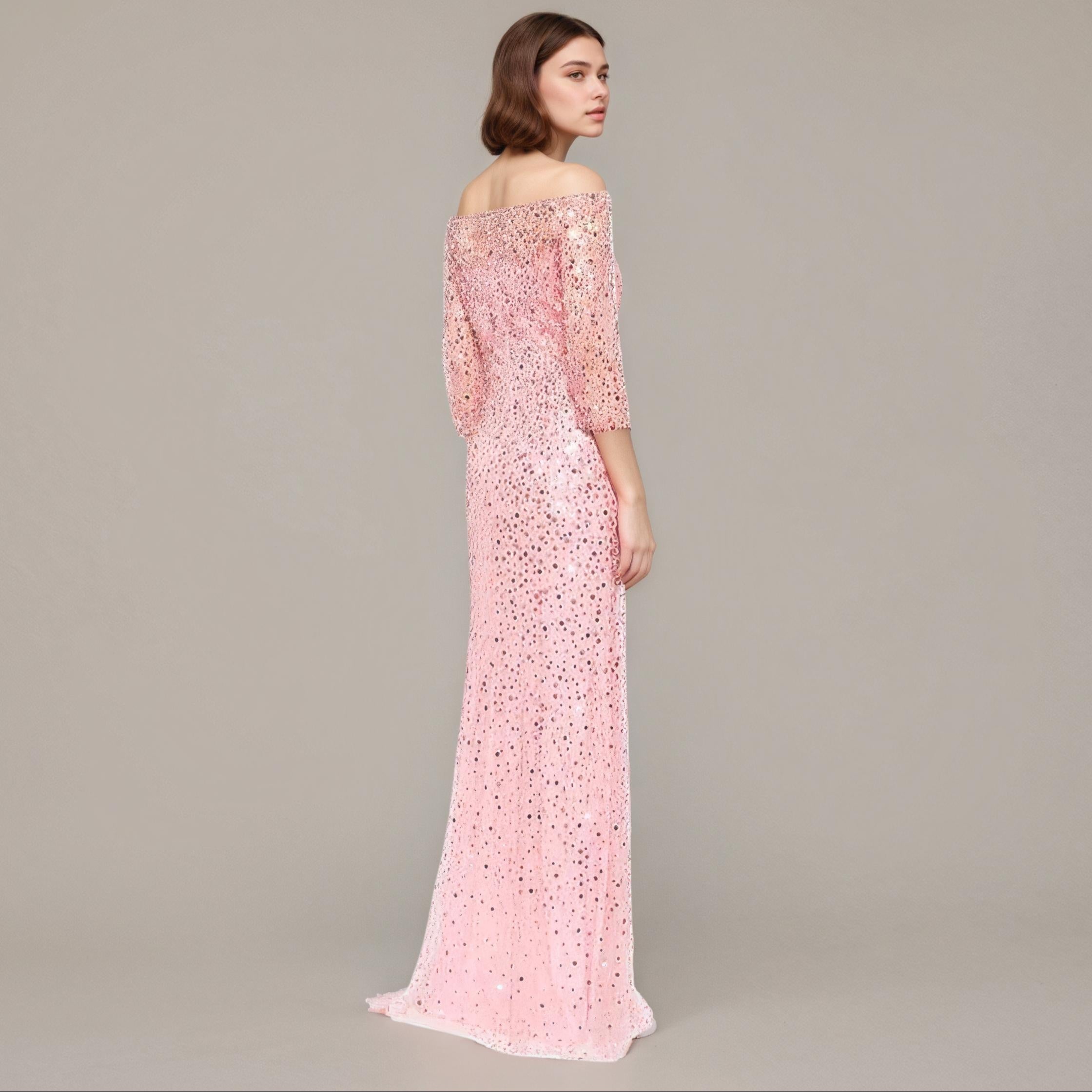 Off-Shoulder Glitter Mesh Maxi Dress