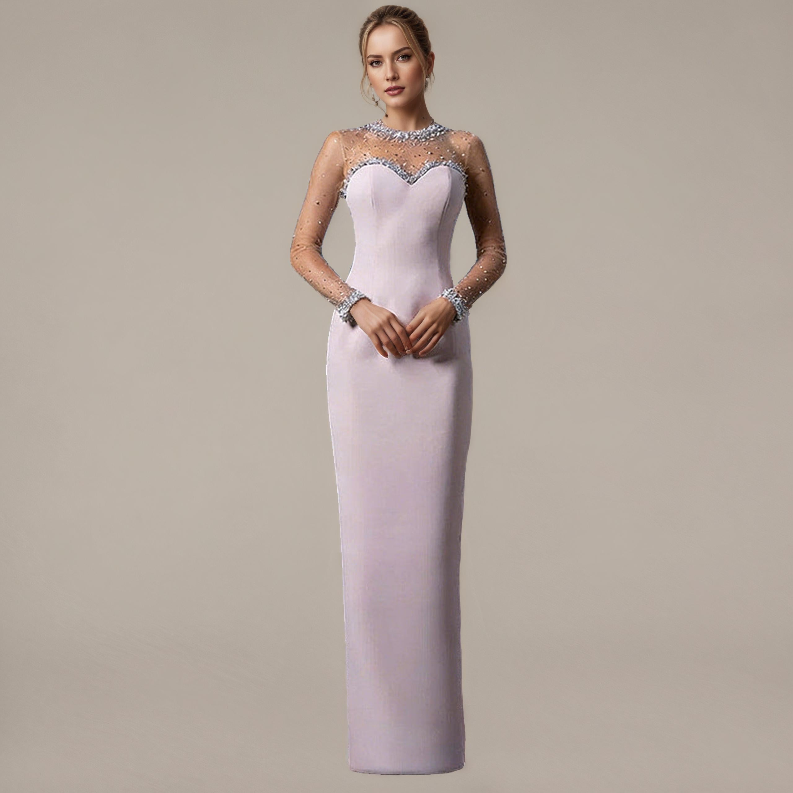 Evelina Blush Embellished Formal Maxi Dress
