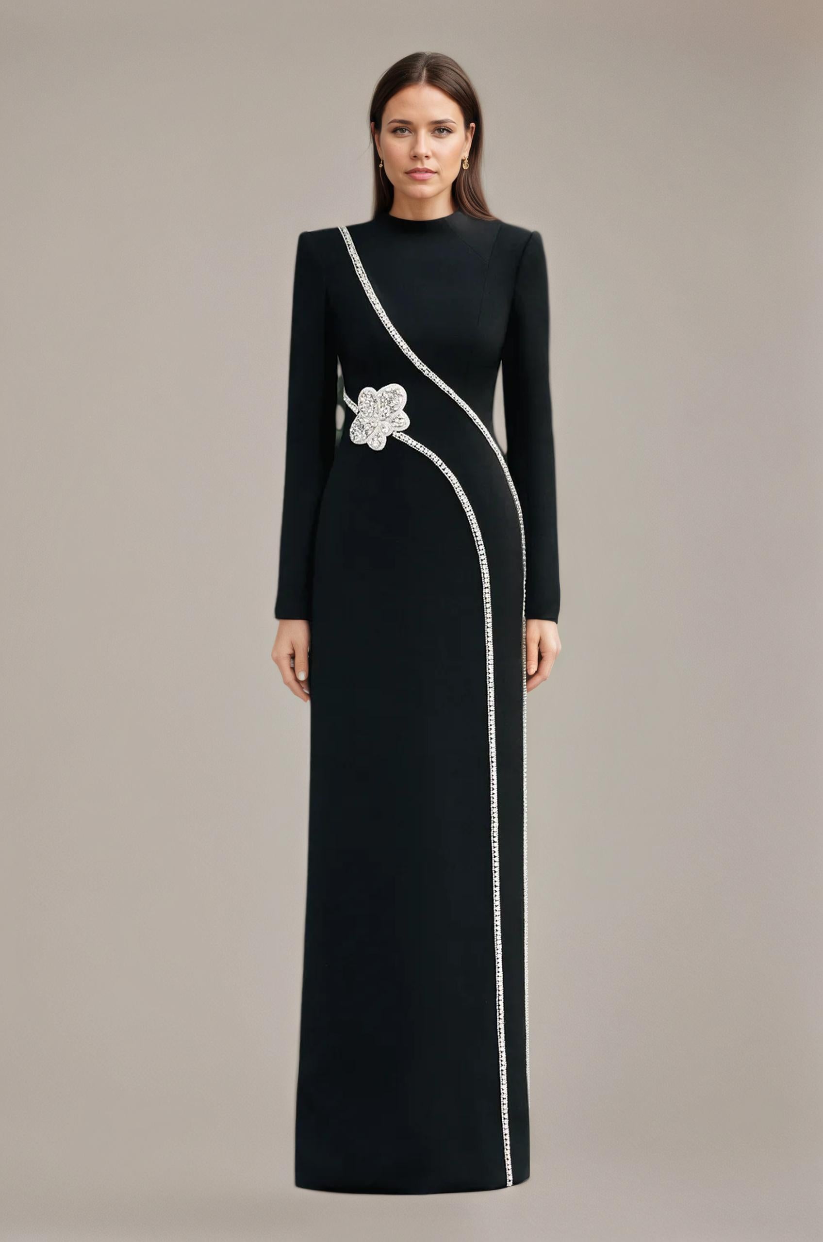Elegant Beaded Long Formal Evening Gown