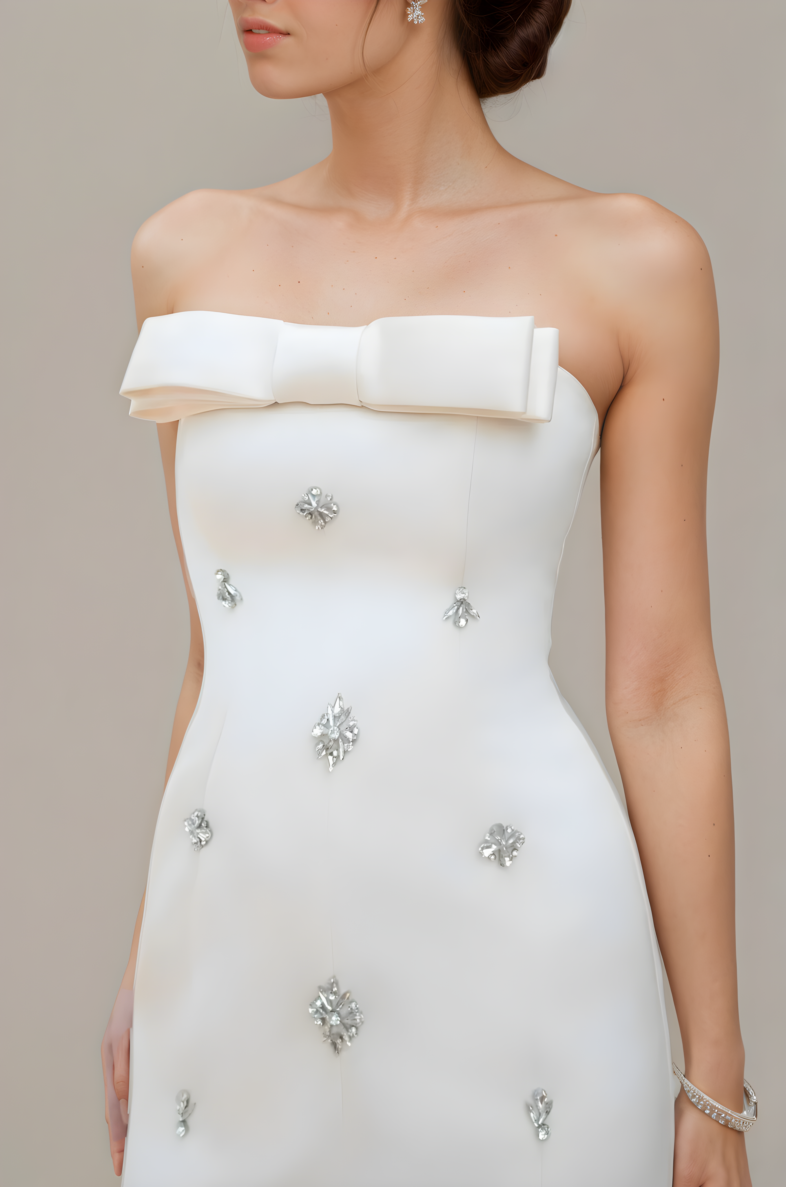 Ivory Poise Bow Crystal Column Gown