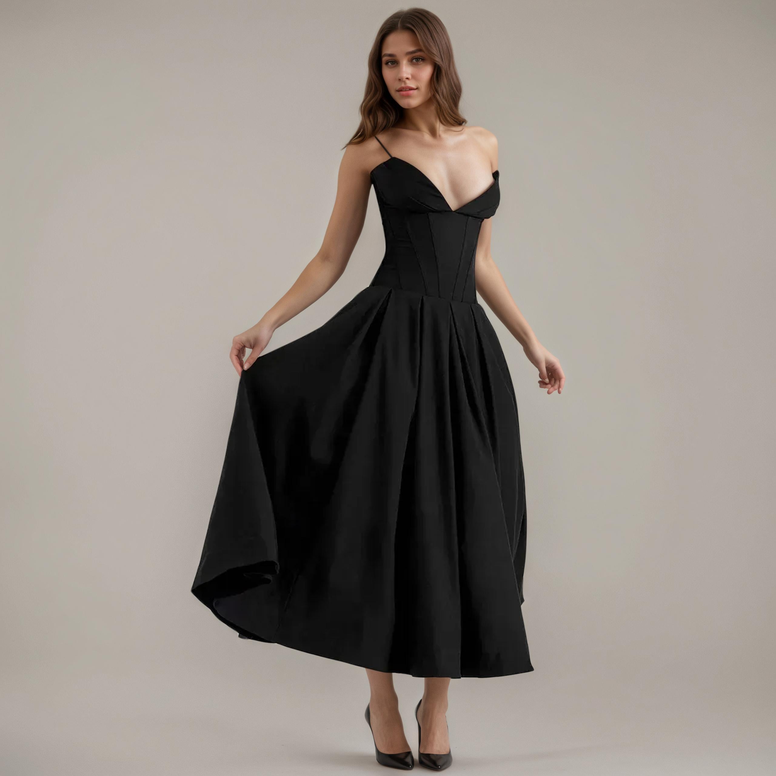 Chic Corset-Bodice Flared Midi Dress - Image 5