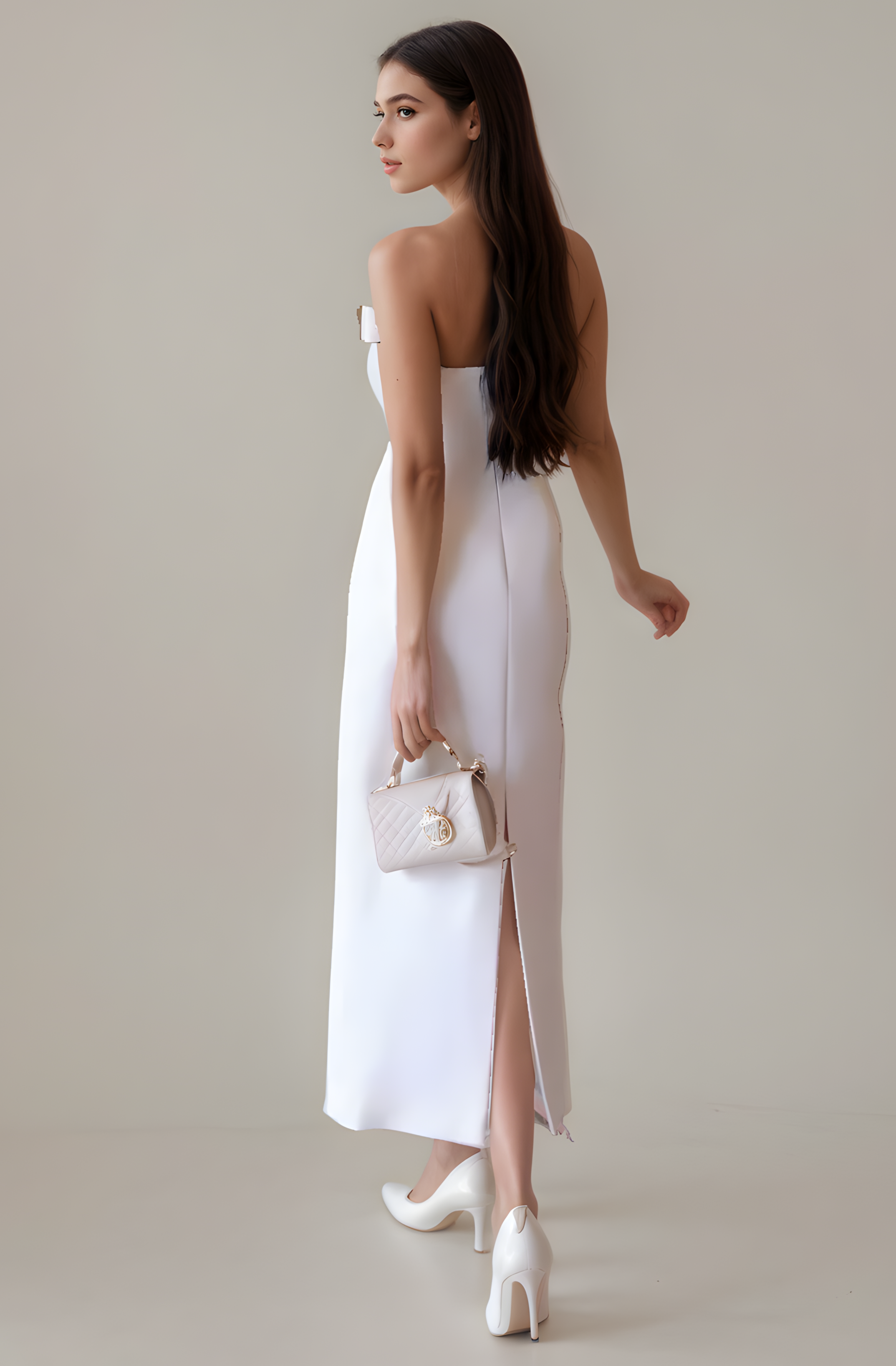 Ivory Poise Bow Crystal Column Gown