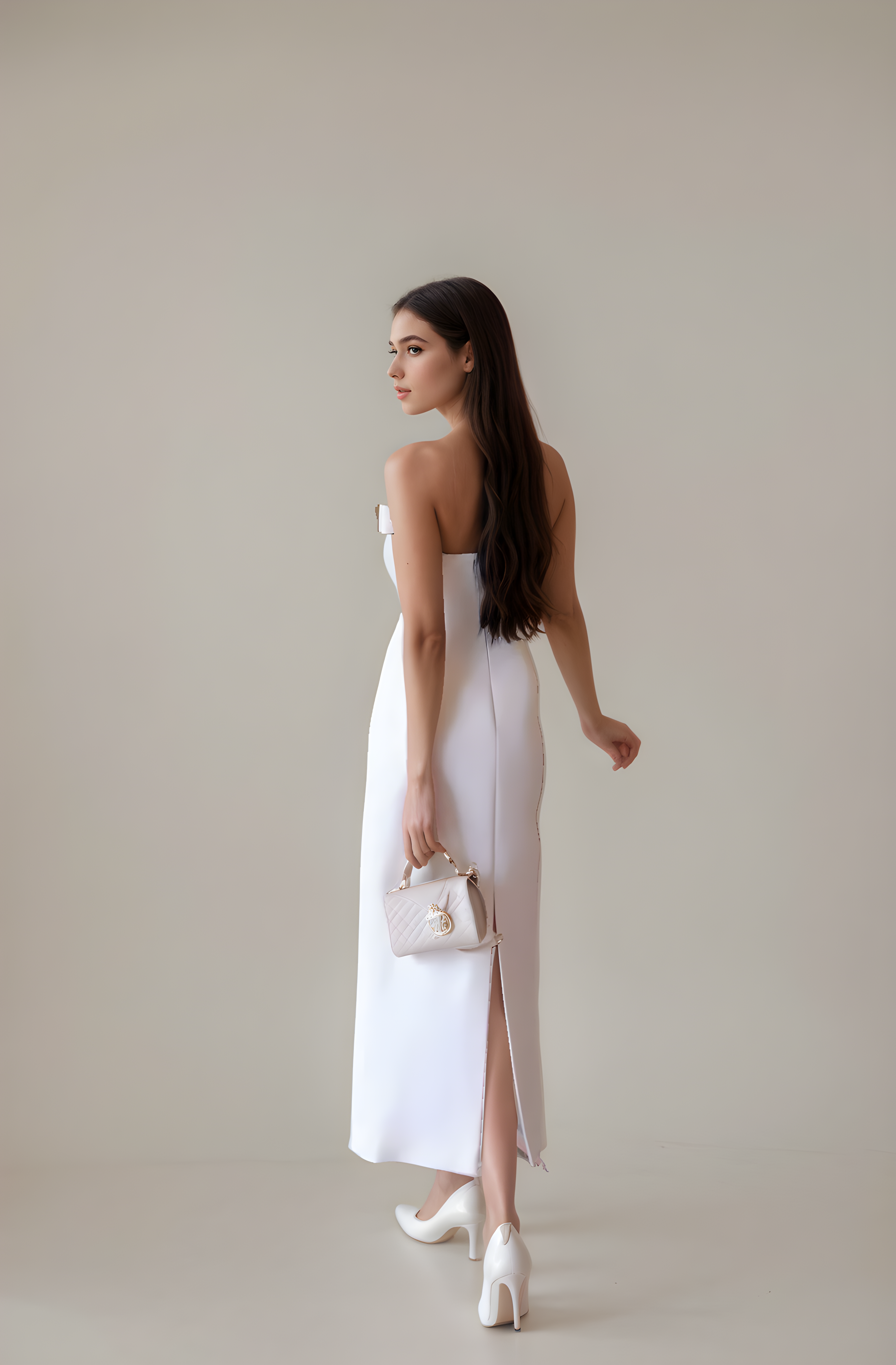 Ivory Poise Bow Crystal Column Gown