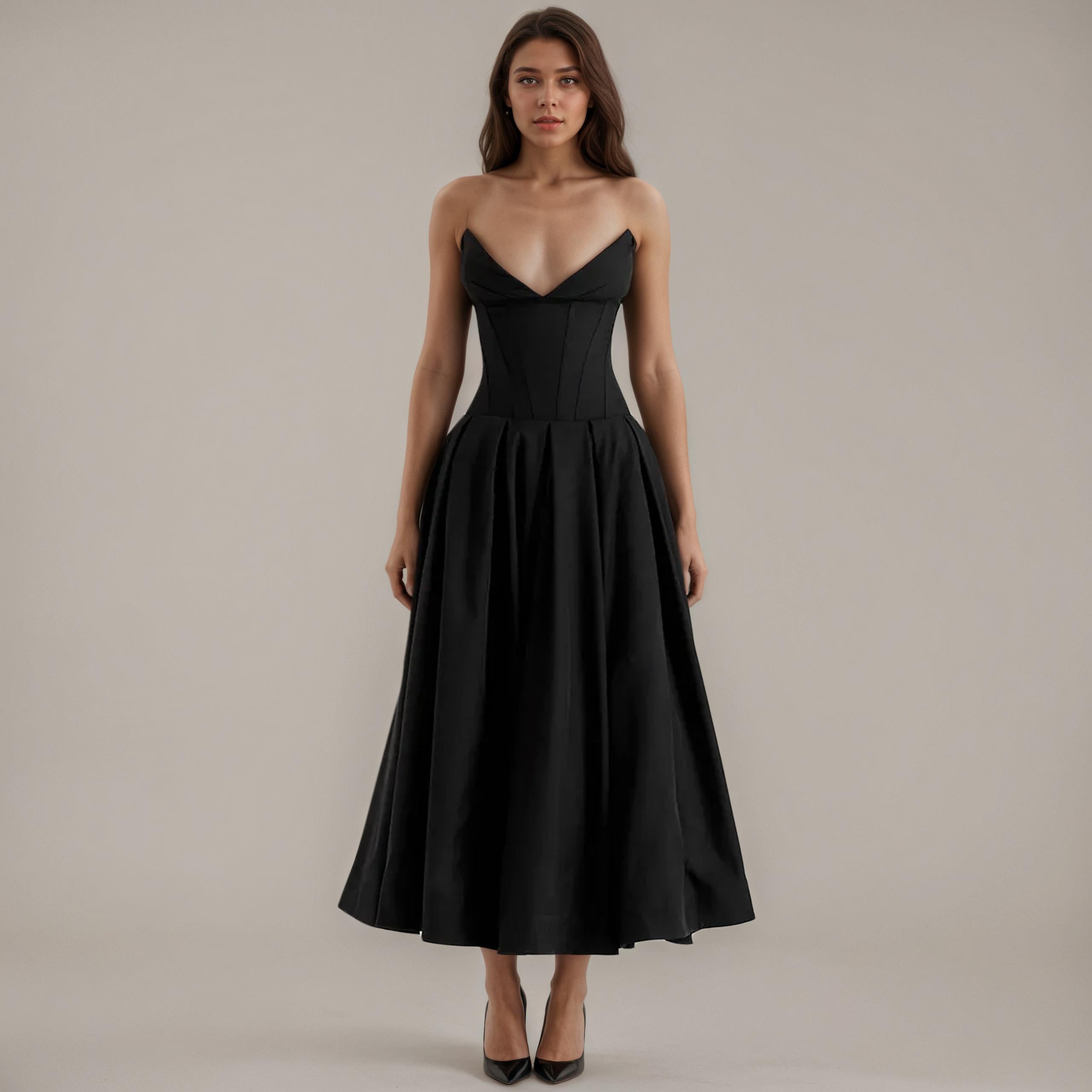 Chic Corset-Bodice Flared Midi Dress