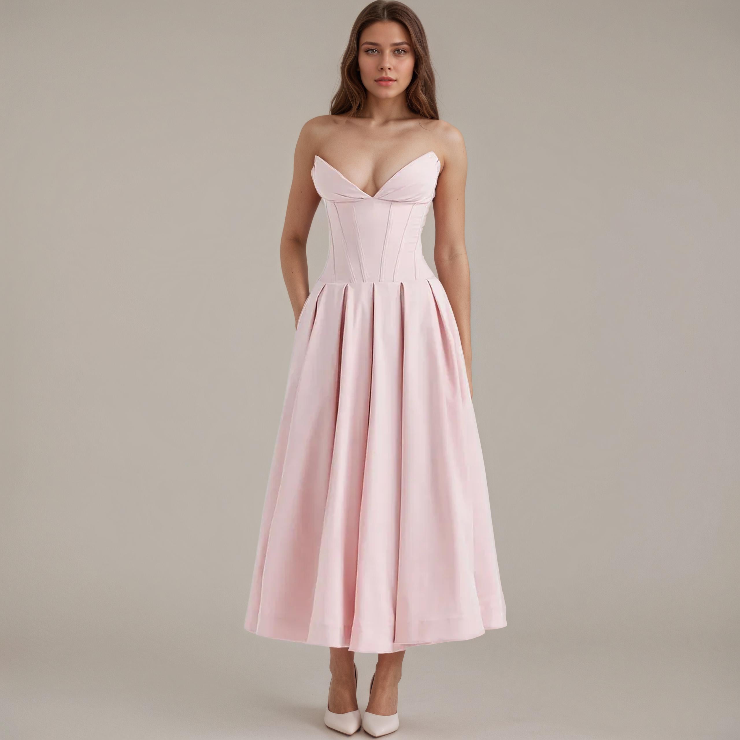 Chic Corset-Bodice Flared Midi Dress - Image 6