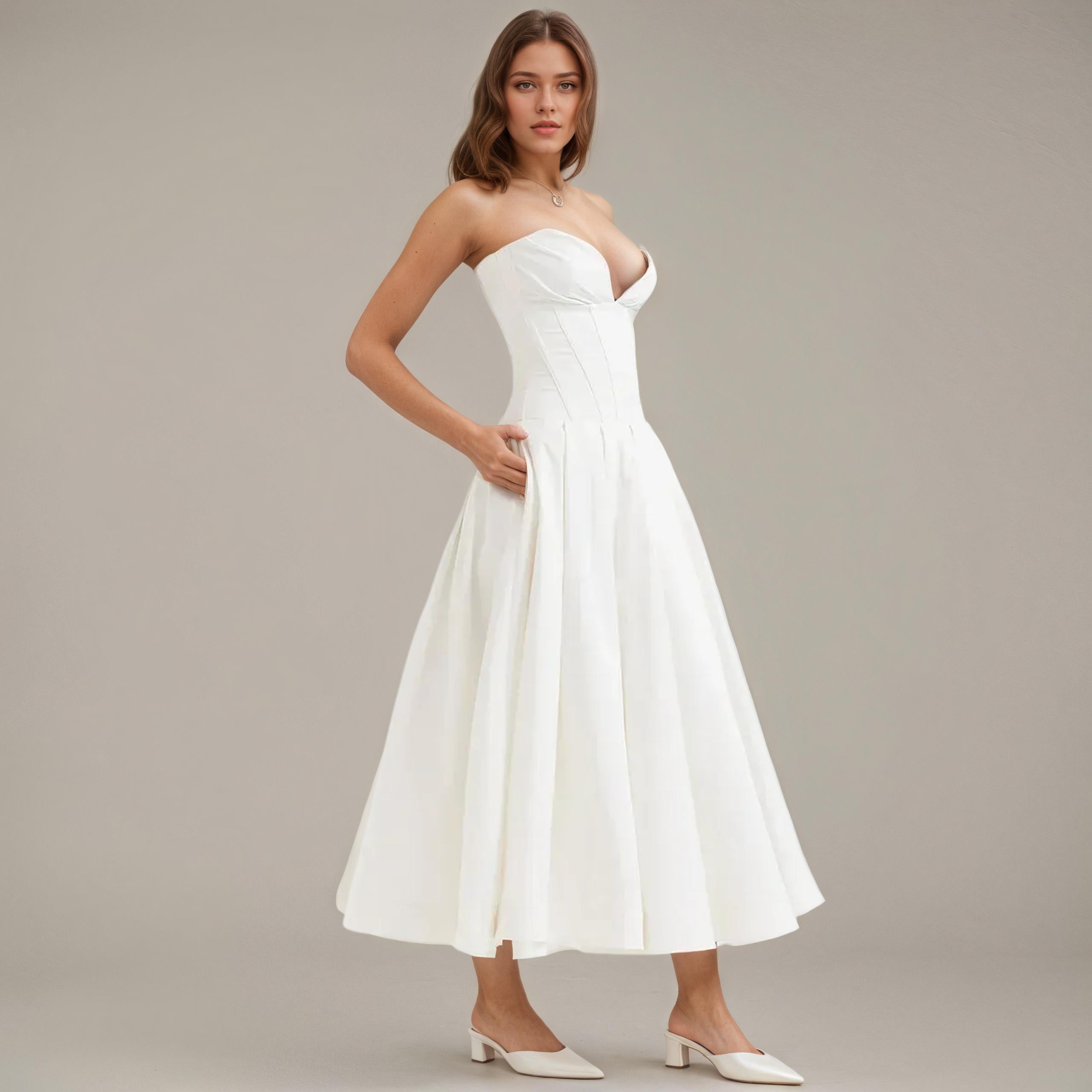 Chic Corset-Bodice Flared Midi Dress - Image 9
