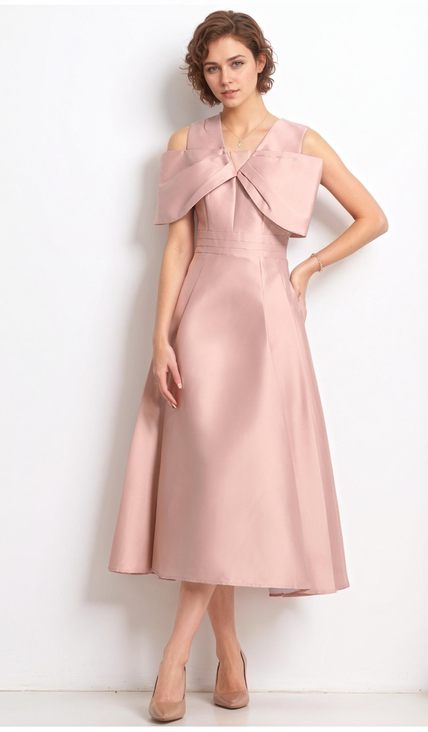 Celeste Structured Bow High-Waist Midi Dress