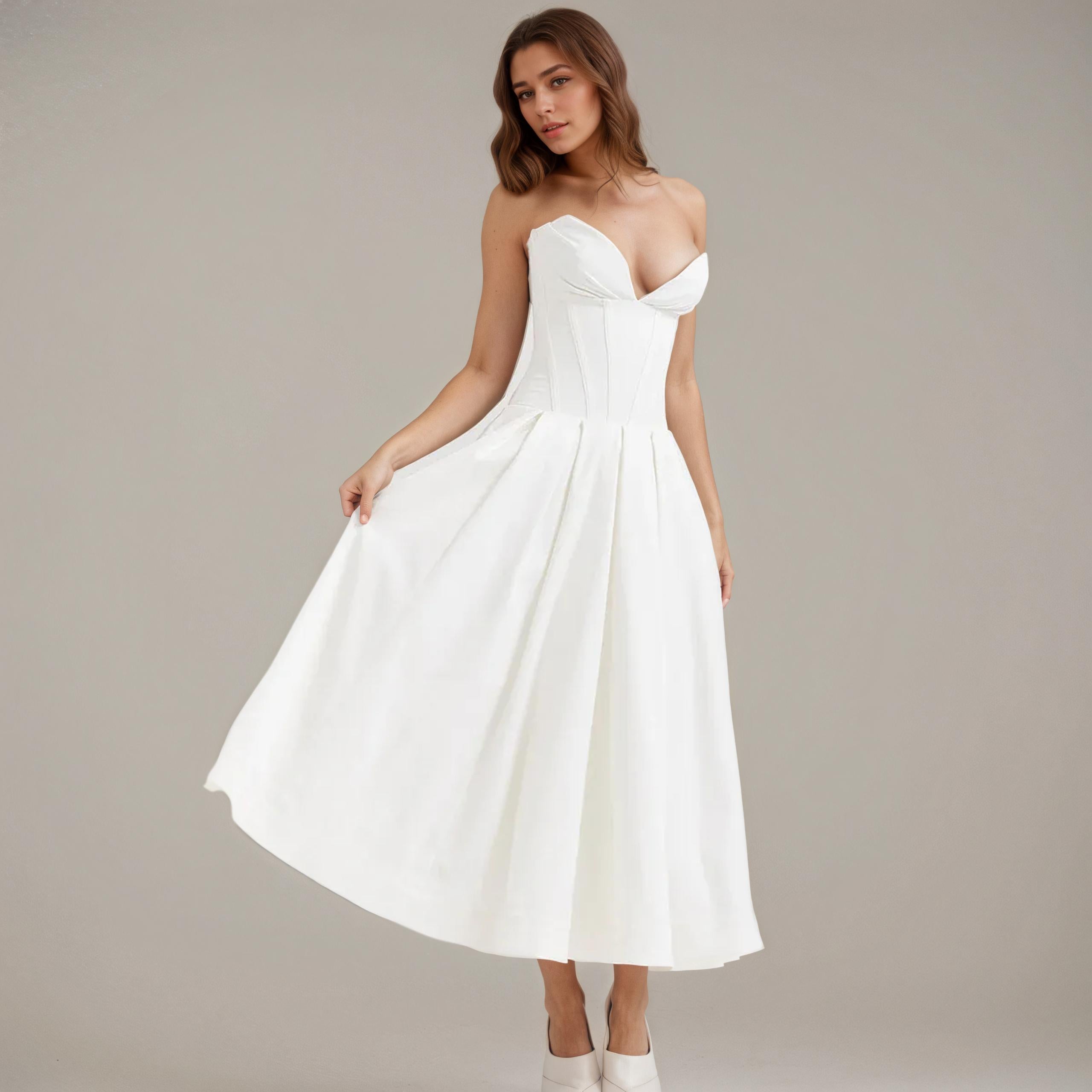 Chic Corset-Bodice Flared Midi Dress - Image 11