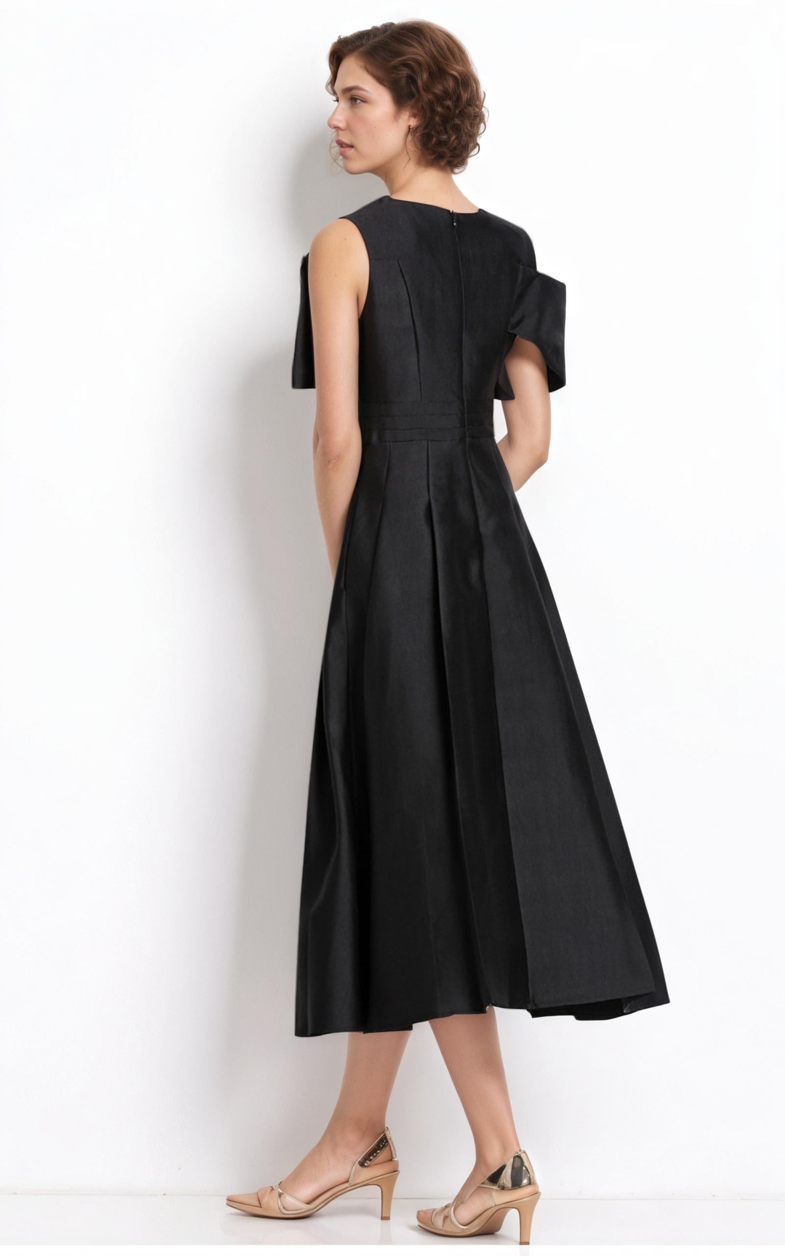 Celeste Structured Bow High-Waist Midi Dress