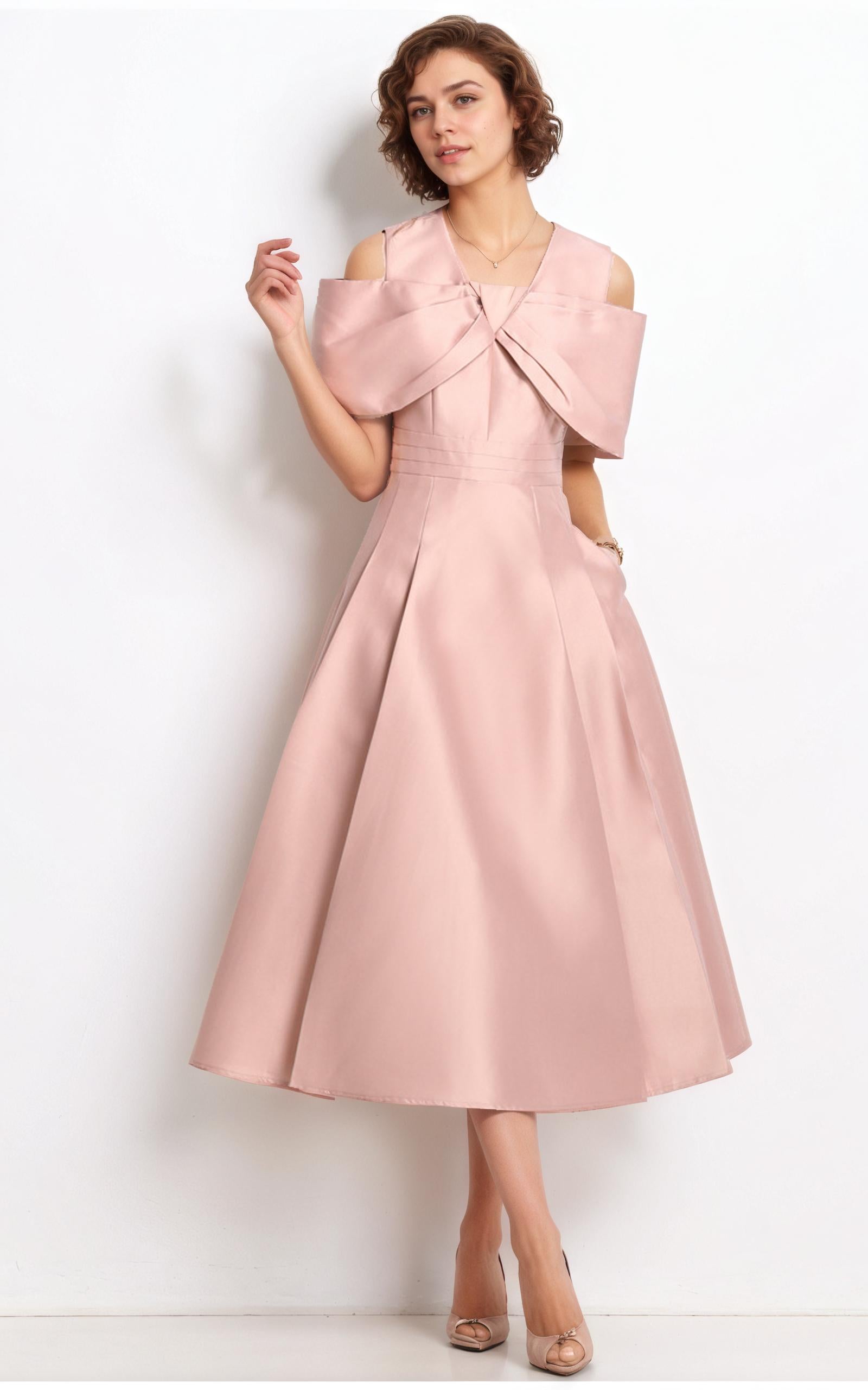 Celeste Structured Bow High-Waist Midi Dress
