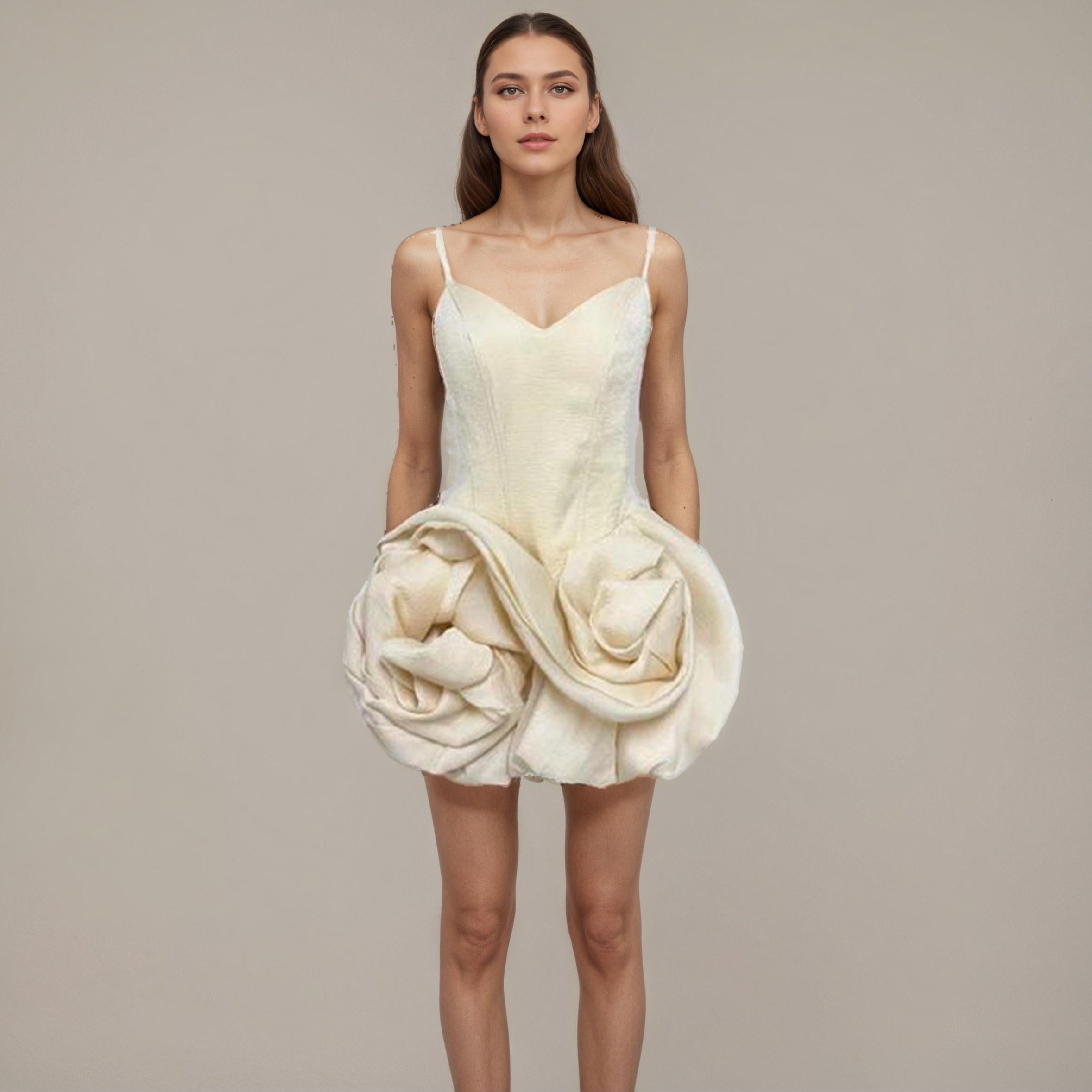 Ivory Sculptural Rosette Bubble Mini Dress