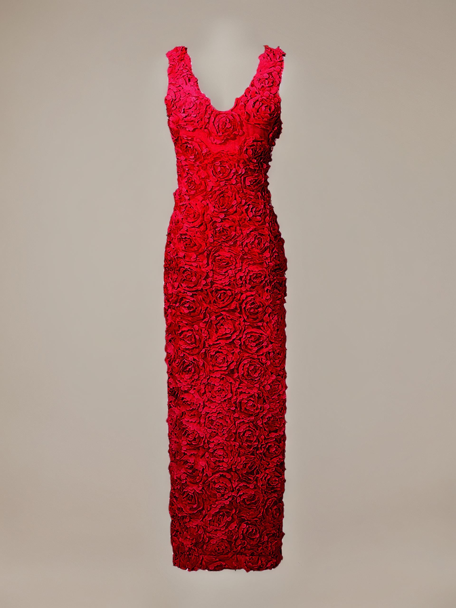 Pink 3D Rose Appliqué V-Neck Midi Dress