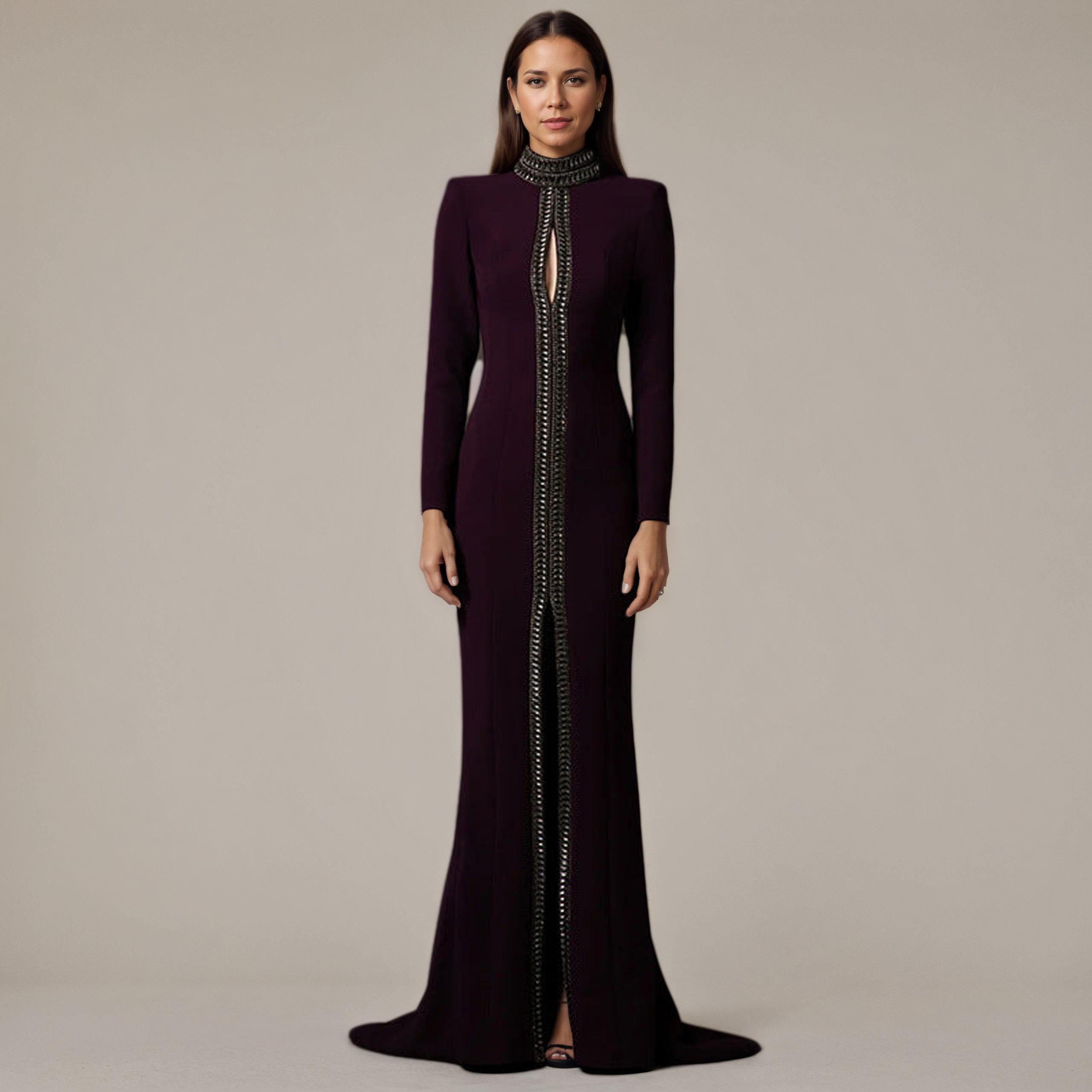 Star Series Full-Length Beaded Front Dress