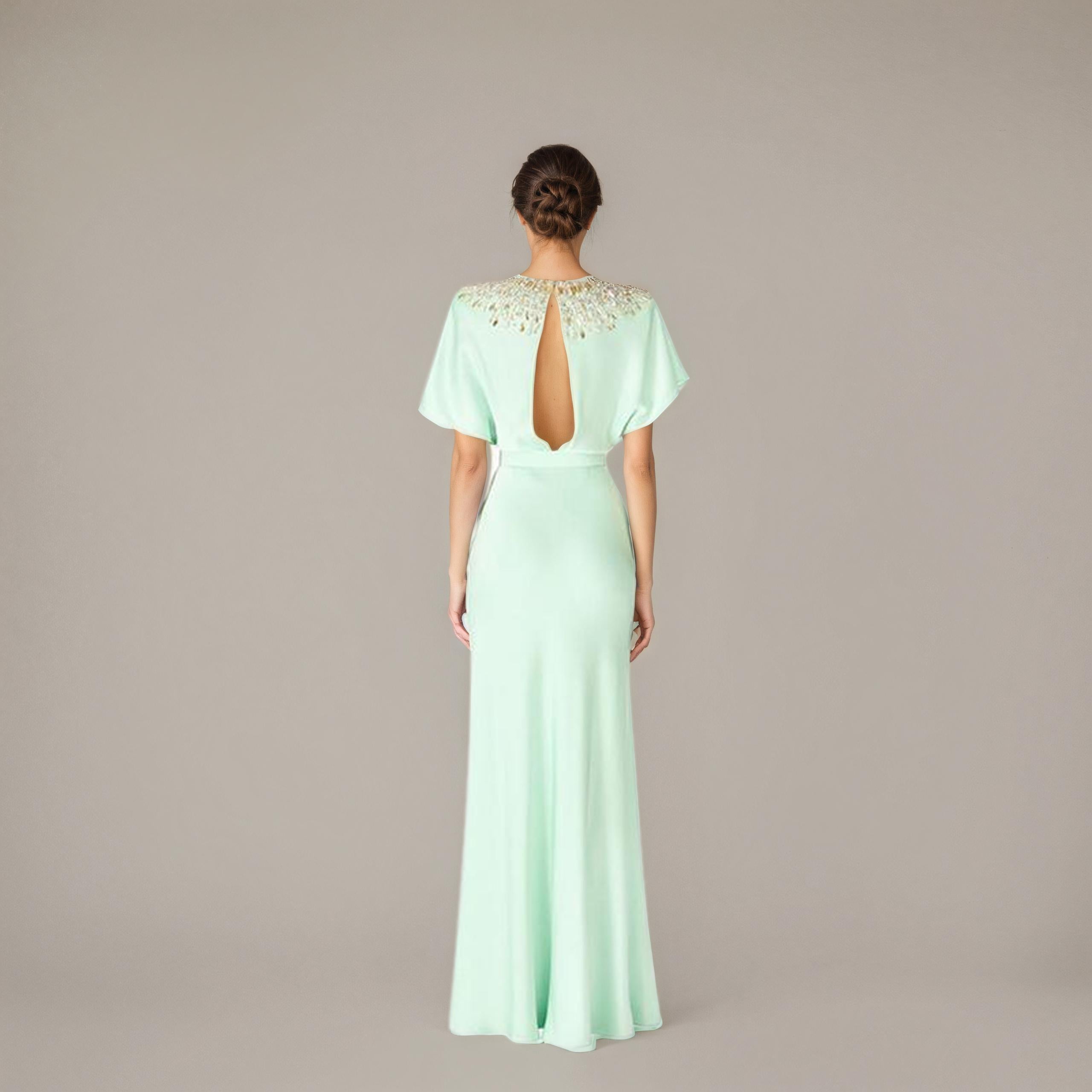 Embellished High-Neck Navy Evening Maxi Dress