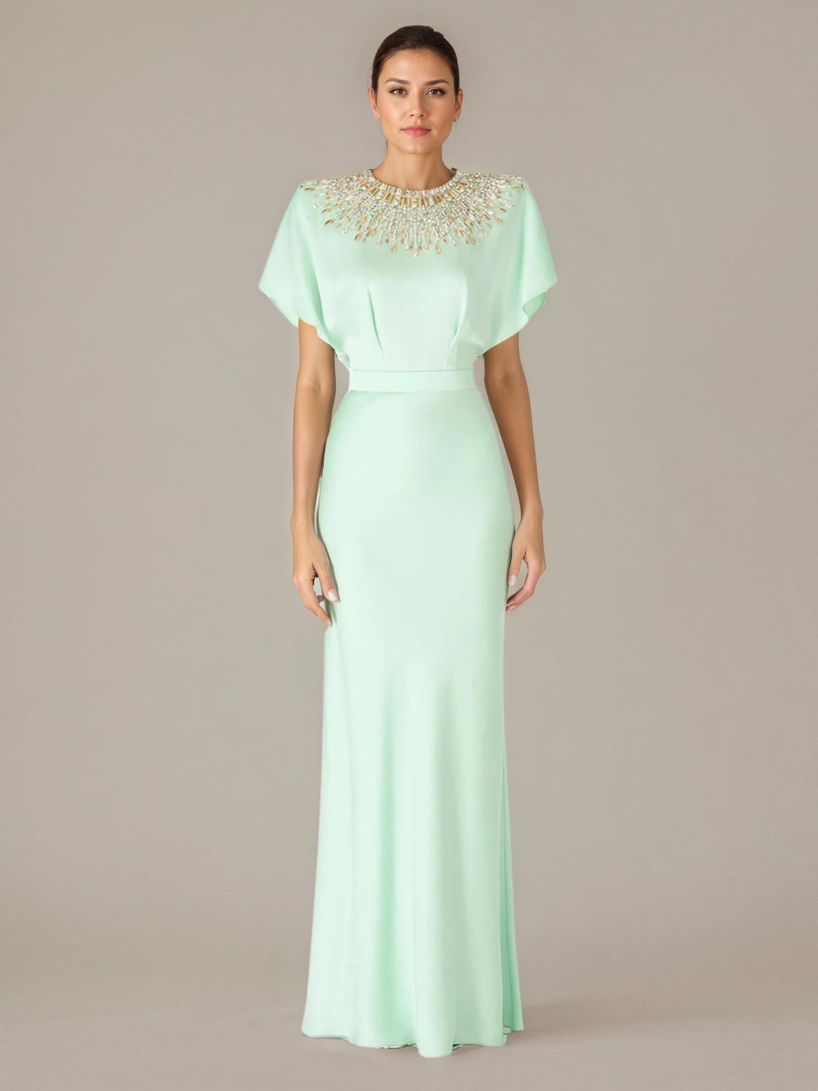 Embellished High-Neck Navy Evening Maxi Dress